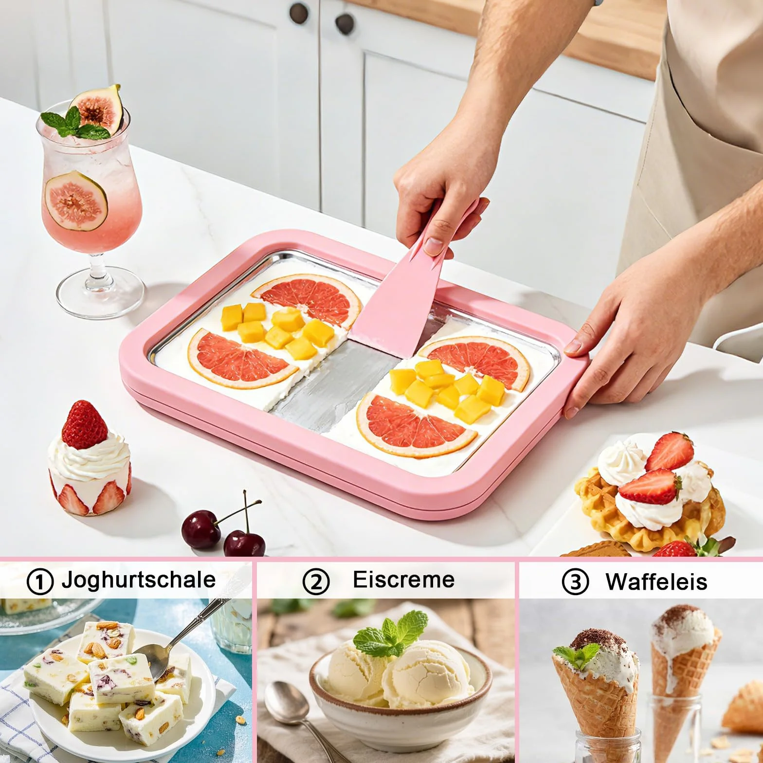 Máquina de hacer rollos de hielo de acero inoxidable con 2 espátulas