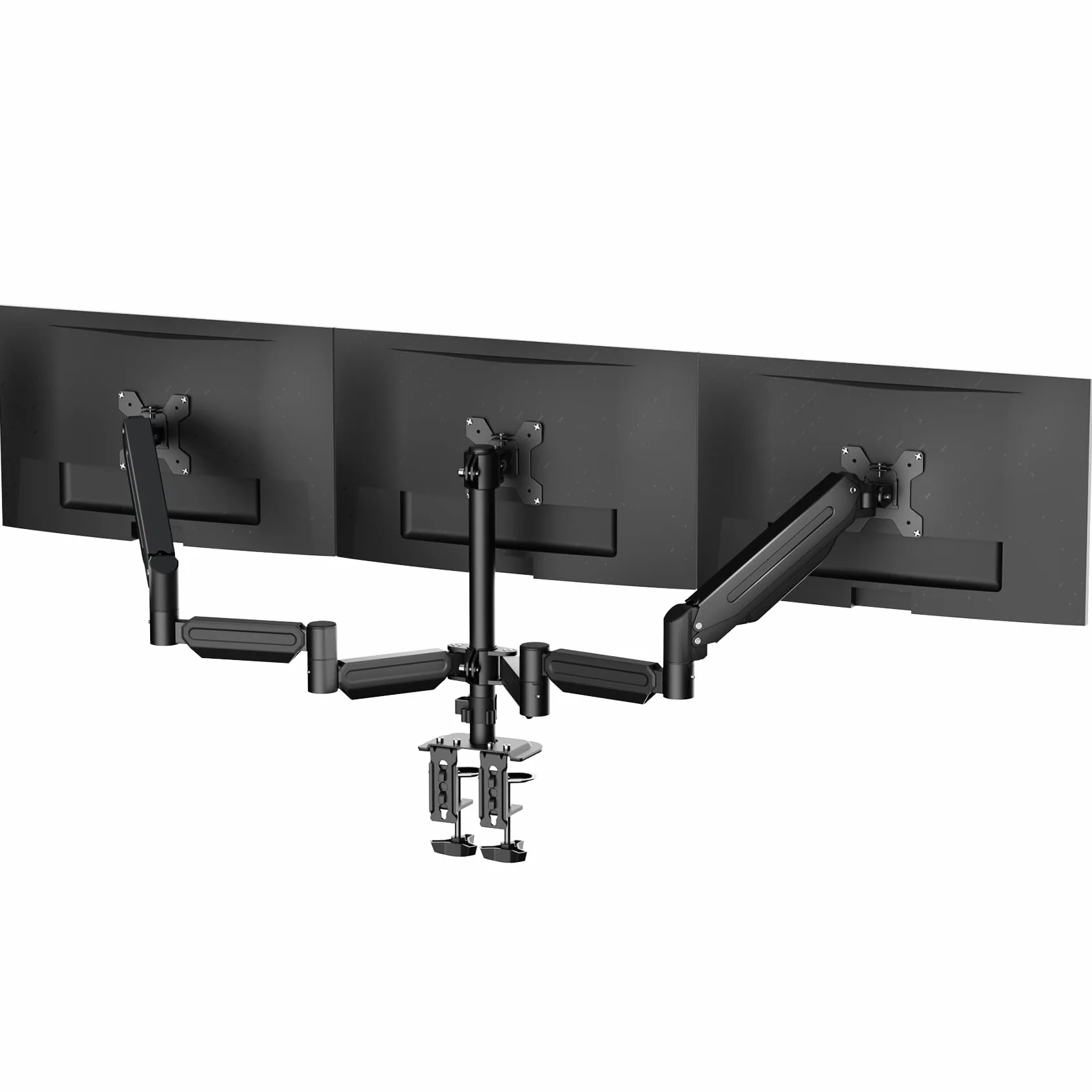 suptek Soporte de Triple Monitor con Resorte de Gas para Pantallas de 17-32", Brazo Triple Ergonómico Ajustable en Altura, Giro y Rotación 360°, VESA 75/100mm, Carga 10kg por Brazo, Negro, MD8003