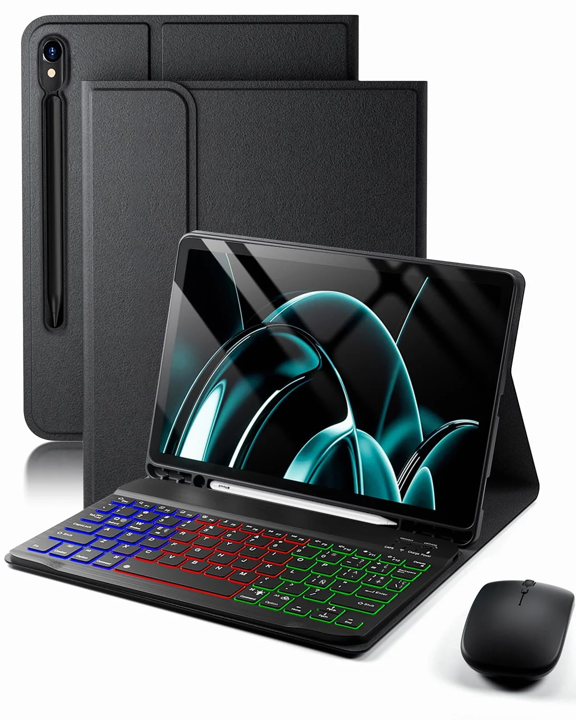 para Samsung Galaxy Tab S10 Lite /Tab S10 FE /Tab S9 FE /Tab S9 /Tab S8/Tab S7 10,9-11 Pulgadas Funda con Teclado inalámbrico Bluetooth retroiluminado (Teclado QWERTY, distribución española) y ratón