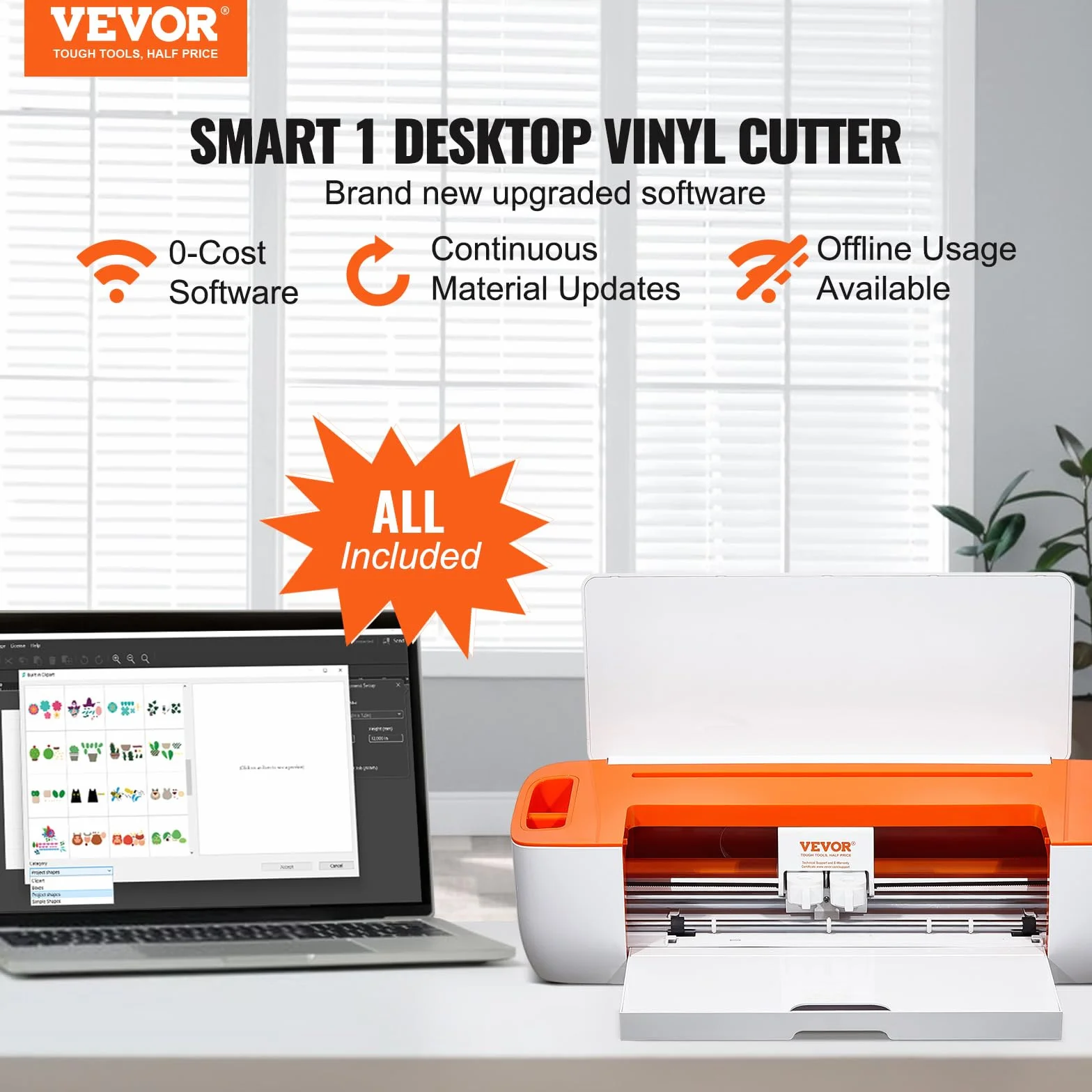 VEVOR Corte de Vinilo, Plotter de Corte con Conectividad Bluetooth, Compatible con iOS, Android, Windows y Mac, Diseños Enormes Incluidos, para Crear Tarjetas Personalizadas, Decoración del Hogar