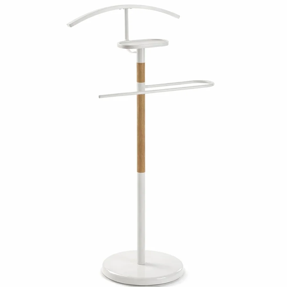 Perchero Galán de Noche Mod. EIDE 47x29x111 cm Acero Madera Blanco
