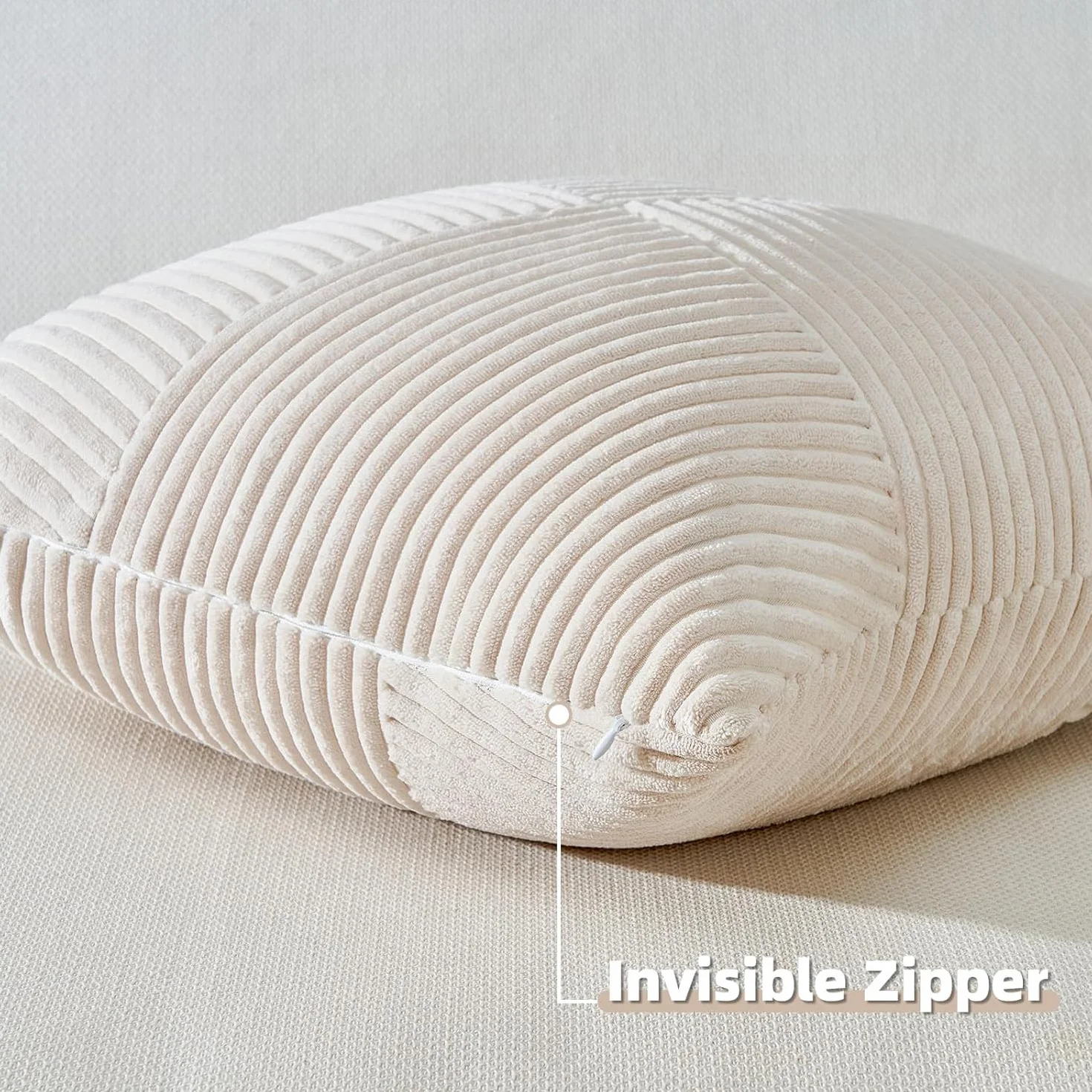 Topfinel Funda Cojines Pana 45x45 Blanco Crema Cremallera Oculta 2 Piezas