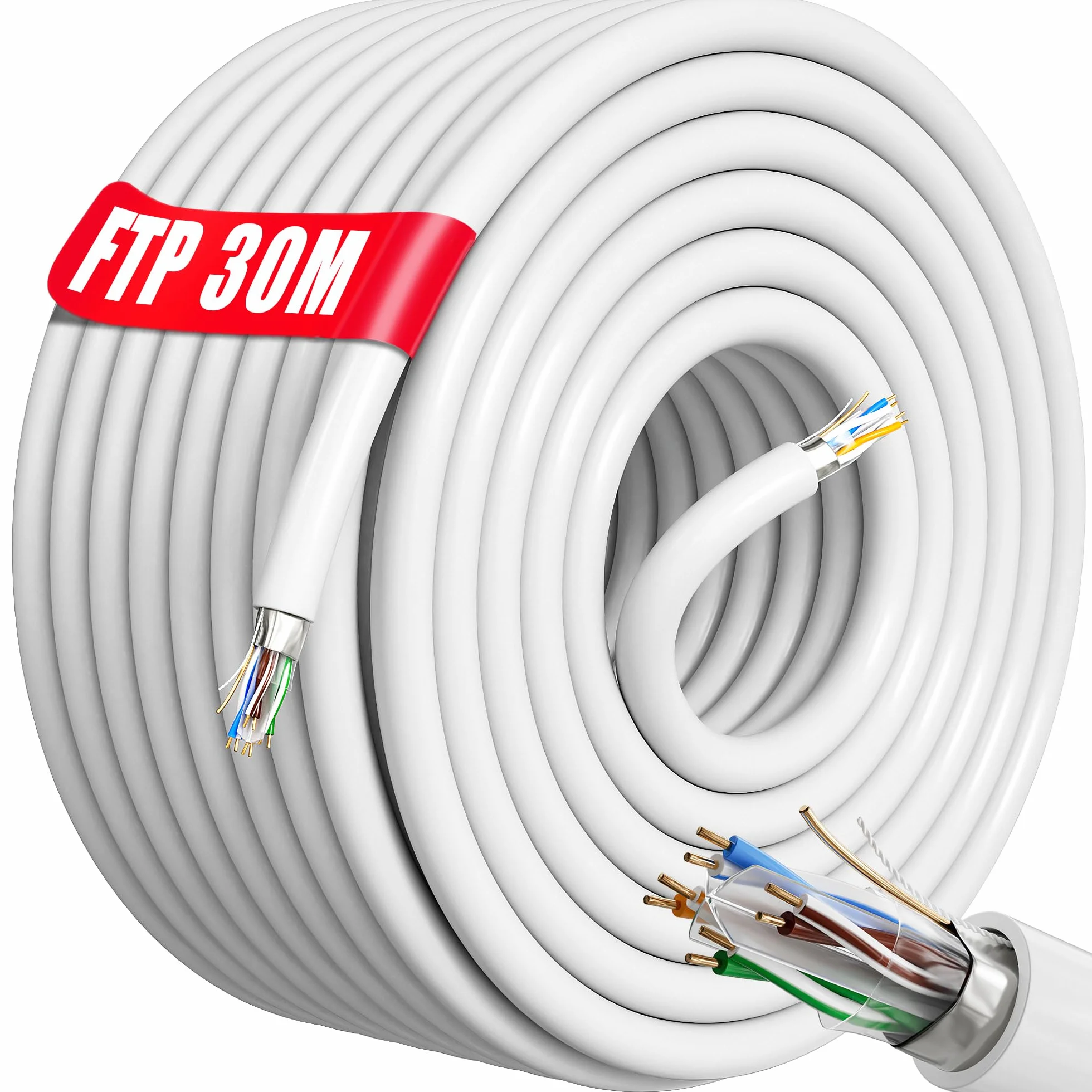 Granel Cable Ethernet Cat 6 De 30m, Bulk Cable de Red LAN FTP Blindado Para Internet Rápida & Fiable -AWG23 Cable a Granel Internet Anti-jamming Exterior Interior resistente a la intemperie(30 Metros)