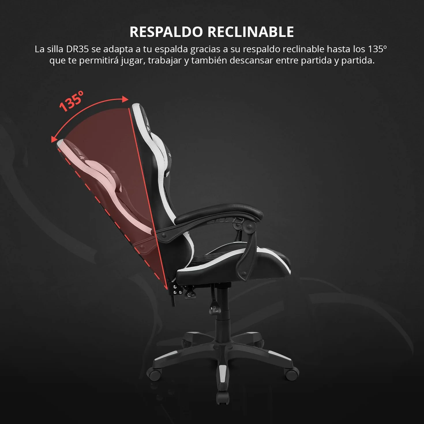 Drift Gaming DR35 Silla Profesional Polipiel Reposabrazos Acolchados Pistón Clase 3 Base Nylon Reforzada Negro/Blanco