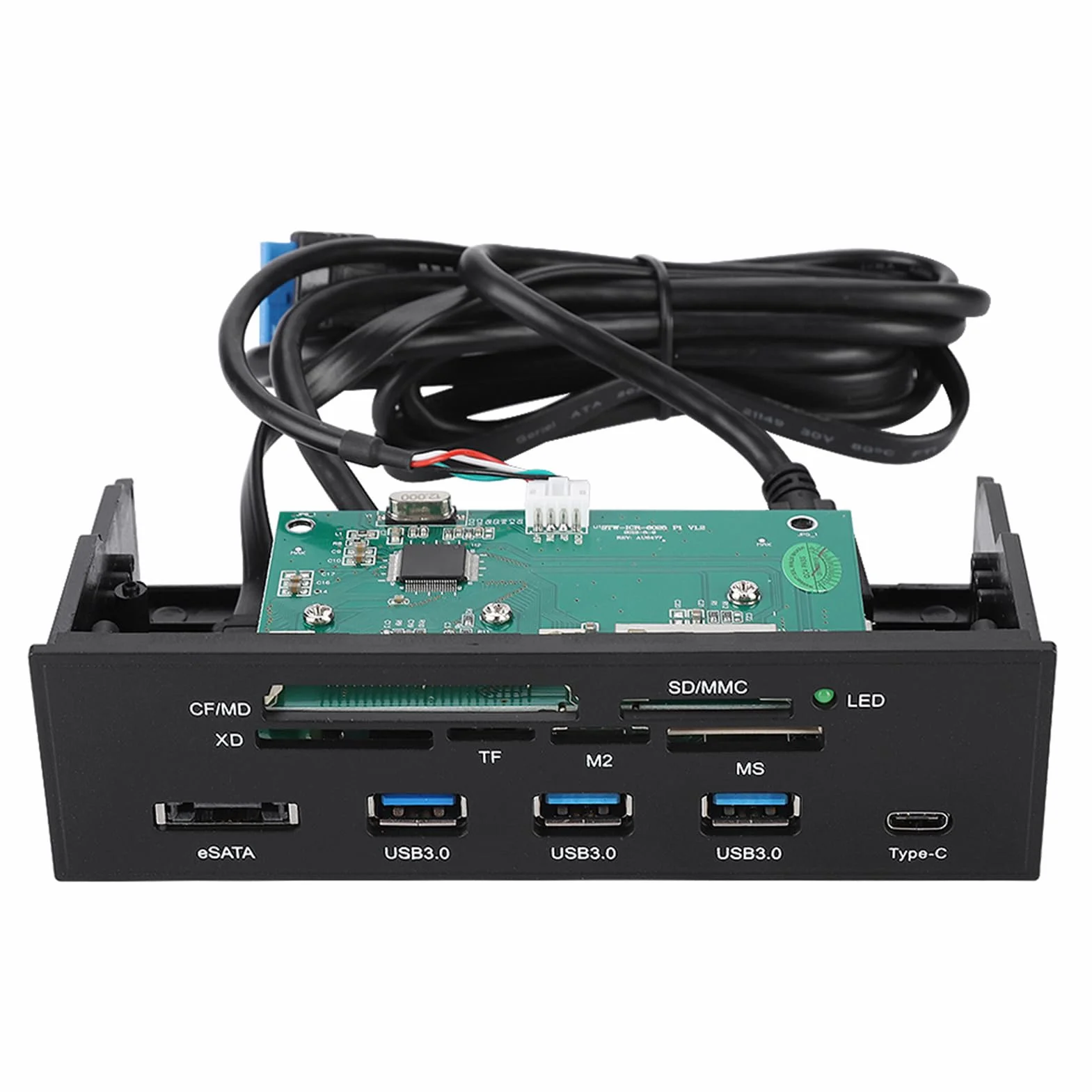 Lector de Tarjetas Múltiples USB 3.0 con 6 Ranuras para Tarjetas, 5.25 Pulgadas Lector de Tarjetas Interno Duradero Multifuncional Panel Frontal de la PC con Puerto ESATA y USB 3.1
