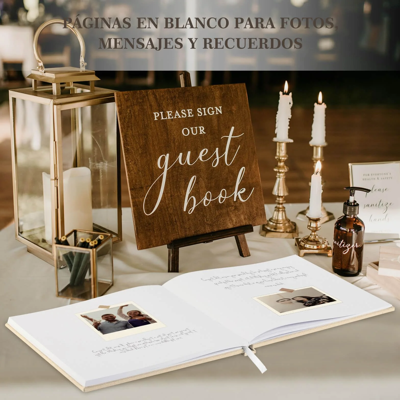 Libro de Visitas de Boda 108 Páginas en Blanco, Lino, Verde
