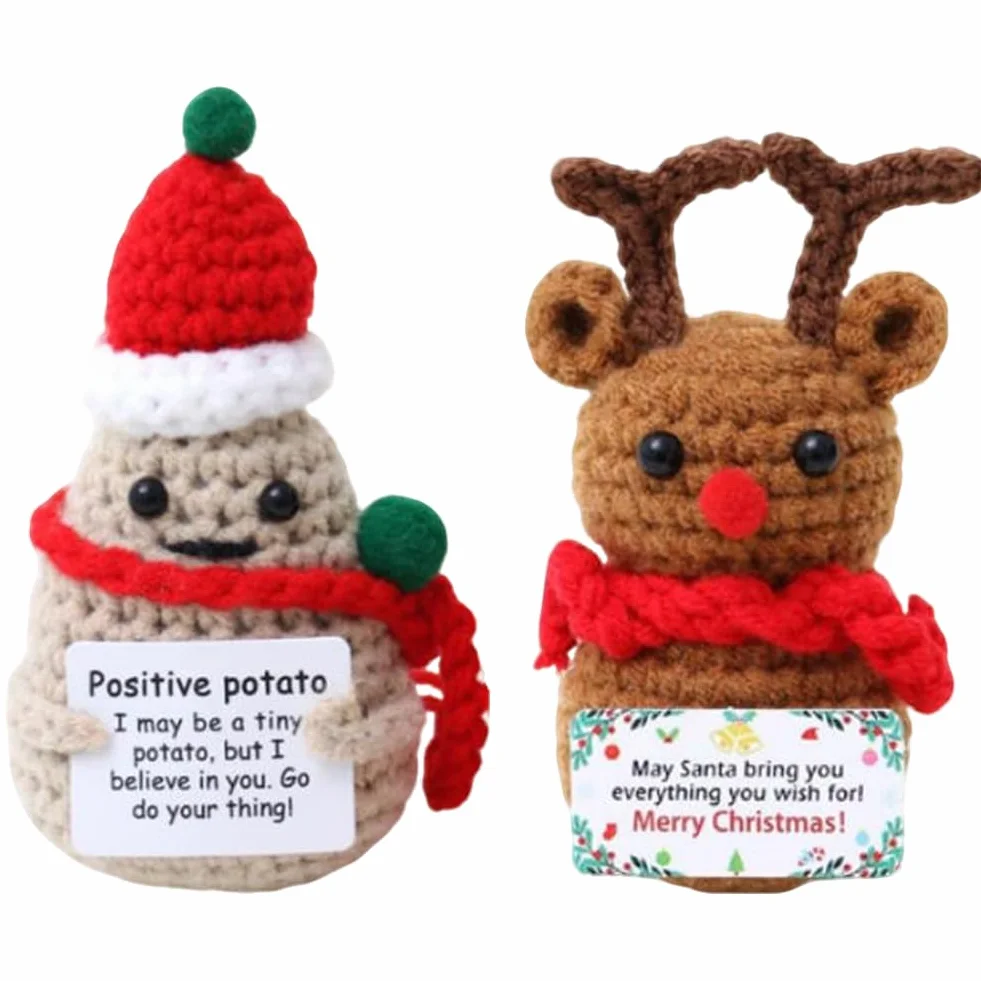 Alce de patata de ganchillo, divertido juguete de punto con tarjeta positiva, decoración de Navidad