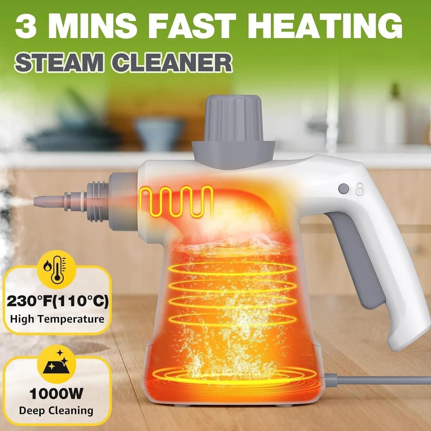 Vaporeta Limpieza Hogar 3.2bar 400ml Limpiador a Vapor Portátil para Casa Coche Cortinas Baños Cocinas