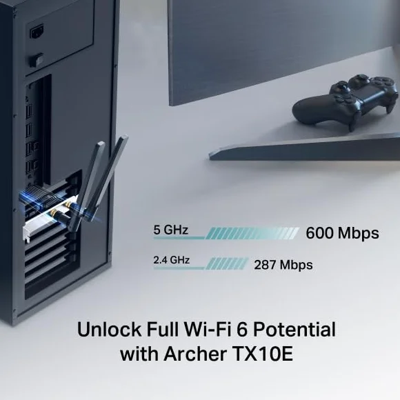 TP-Link Archer TX10E PCIe Adaptador WiFi 6 AX900Mbps, Tarjeta de Red para PC Fijo con Bluetooth 5.3, MU-MIMO, OFDMA, WPA3, Doble Antena, Compatible con Windows 10/11