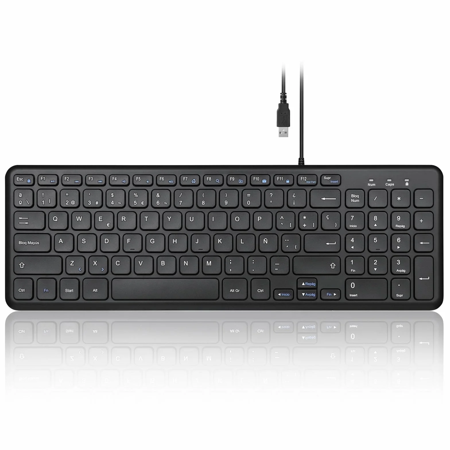 Perixx PERIBOARD-213B Teclado de Tijera USB silencioso con Cable - Diseño Compacto con Teclado numérico - Negro - Qwert Español con Ñ