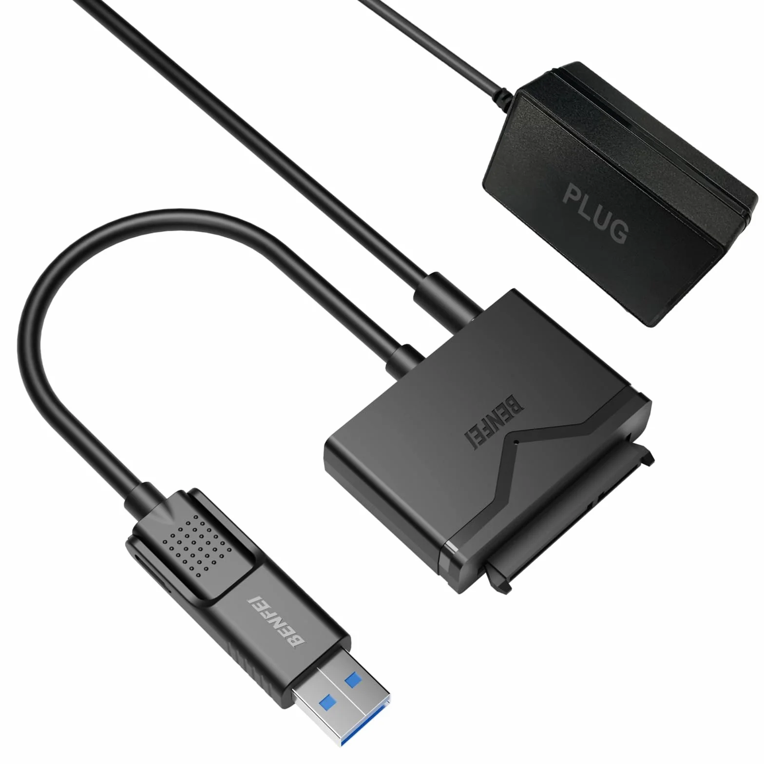 BENFEI Adaptador USB 3.0 a SATA, 2 en 1 USB C/USB 3.0 a SATA III, adaptador de disco duro para disco duro HDD/SSD de 2,5 pulgadas / 3,5 pulgadas y unidad óptica SATA con adaptador de red de 12 V/2 A