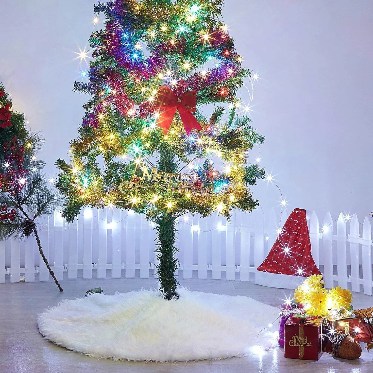Falda De árbol De Navidad, Blanco Como La Nieve Felpa Gruesa Cubierta De La Base Del árbol De Navidad Alfombra Del Piso 78CM