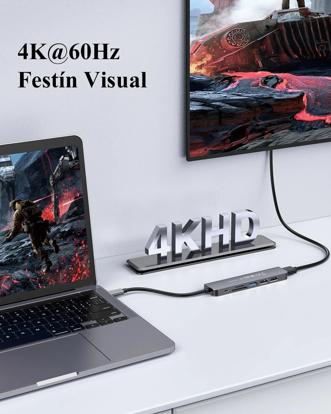 LENTION Hub USB C HDMI 4K@60Hz, PD 100W, USB 3.0 & 2.0 | Lector de Tarjetas SD/TF, Adaptador USB C 7 en 1 para MacBook Pro/Air, Nuevo iPad Pro, Surface y Más (Gris)