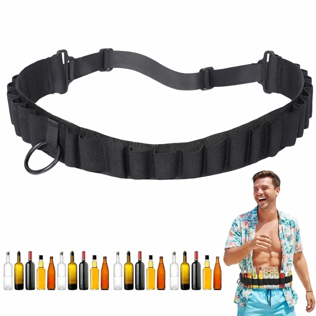Soporte para Cinturón de Chupito con 25 Ranuras Aldaba de Chupito Mini Cadena de Alcohol para Jägermeister Cinturón de Aldaba para Despedida de Soltero Regalo de Fiesta Carnaval (Negro)