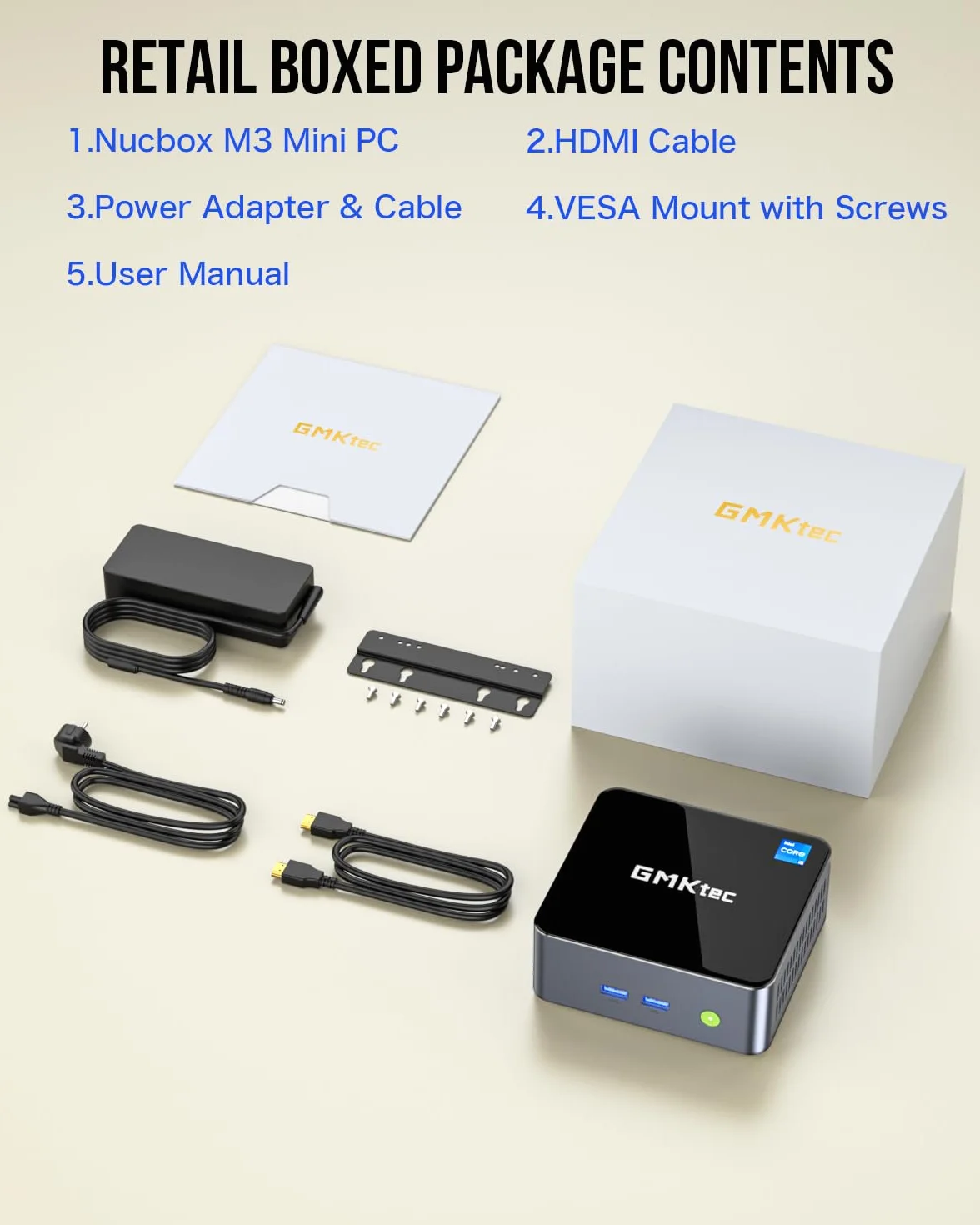 GMKtec M3 Mini PC Intel i5-12450H (8C/12T, up to 4.40GHz) Desktop Computer 16GB DDR4 (8GB*2) 1TB SSD, HDMI 4K, 4X USB 3.2, USB-C, WiFi 6, BT 5.2, RJ45 2.5G Black
