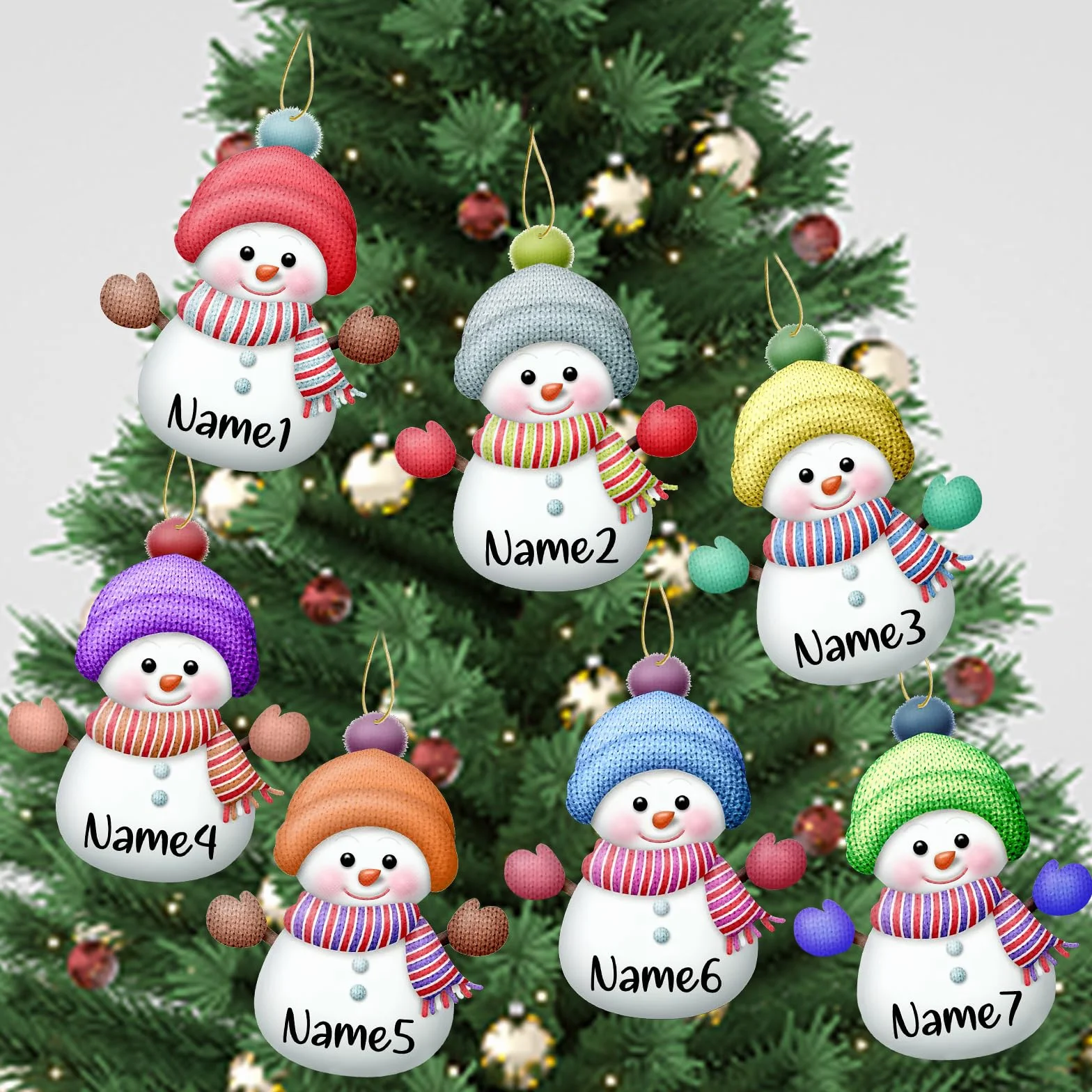 Adornos Personalizados para Árbol de Muñeco de Nieve de Navidad, Decoraciones Navideñas, Regalos de 7 Piezas
