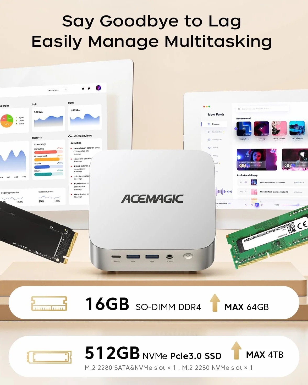 ACEMAGIC Mini PC Intel Core i5-12600H 16GB DDR4 RAM 512GB SSD Windows 11 Pro Intel Iris Xe Graphics 4K Triple Display WiFi 6 BT 5.2