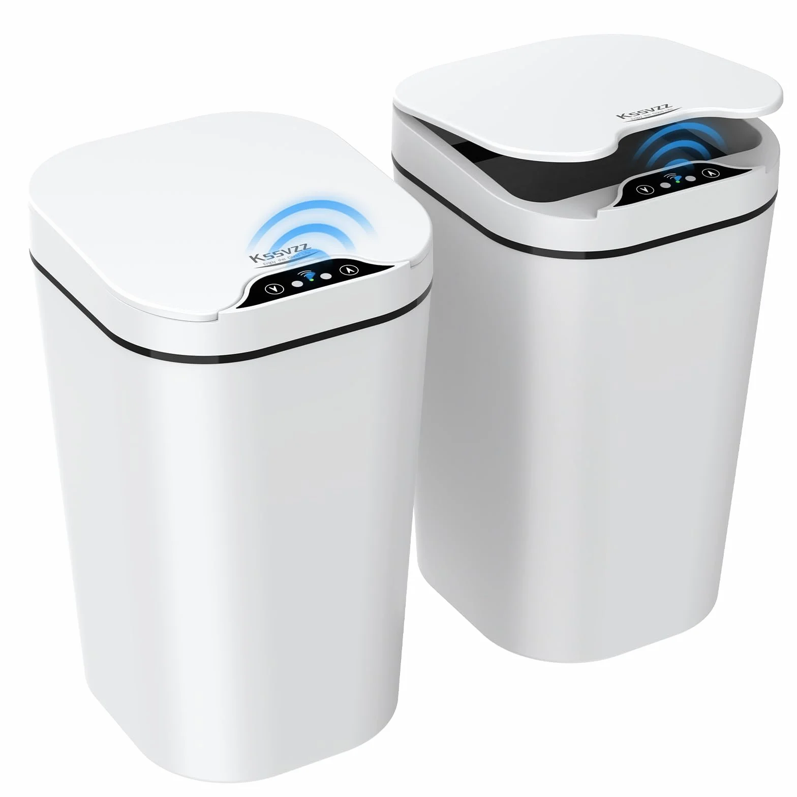 Kssvzz Papelera Baño con Tapa - 2 x 10L de Capacidad, Cubo de Basura Inteligente con Tapa- Cubo Basura con Sensor de Movimiento para Oficina, Habitacion, Cocina - Blanco