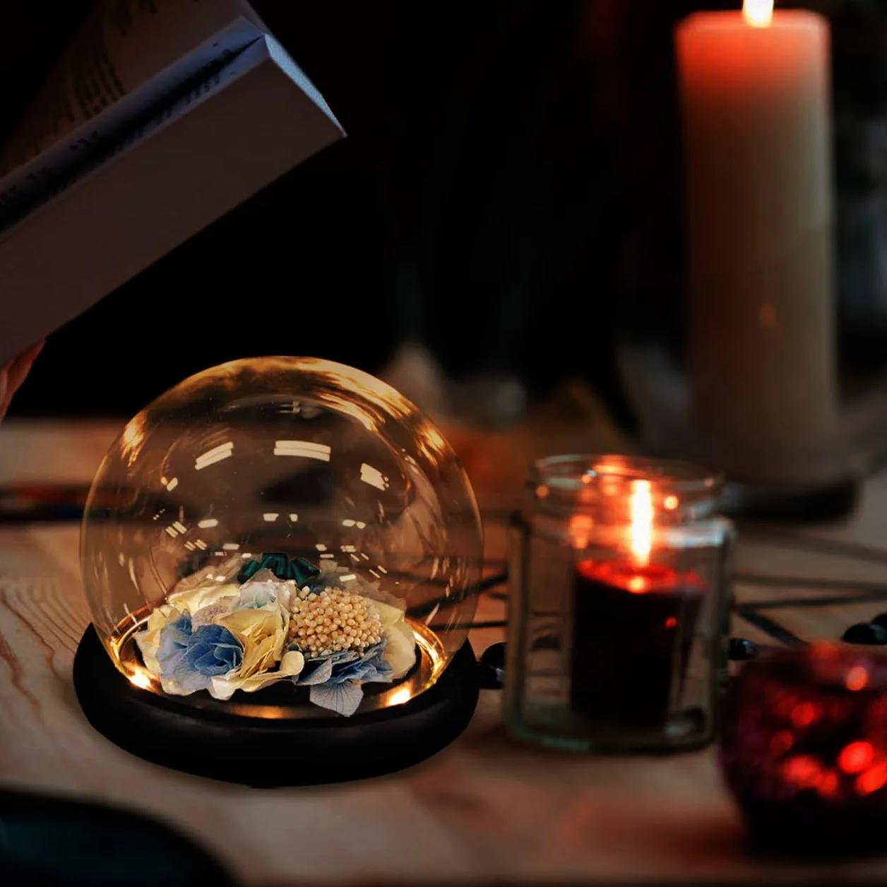 Juego De Cúpula De Cristal Transparente Con Base De Luz LED