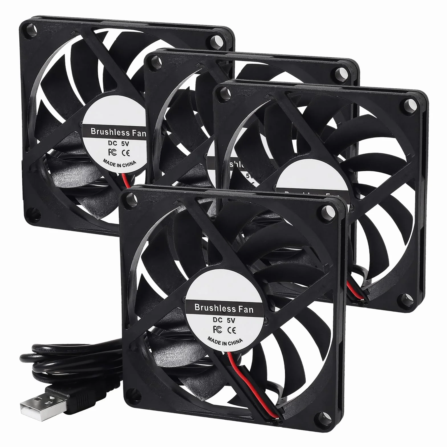 DIANN 4 ventiladores de refrigeración 8010 de 5 V 0,27 A, USB, 80 x 80 x 10 mm, sin escobillas, CC para computadora, disipador de calor, ventilador de refrigeración de 80 mm x 10 mm