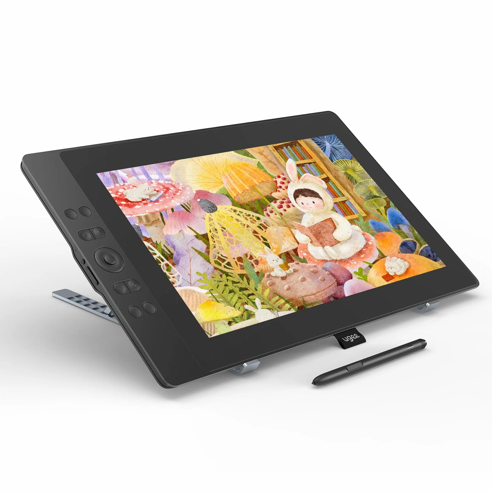 UGEE UE16 Tableta Gráfica con Pantalla de 15,4 Pulgadas, Lápiz con 16K Sensibilidad a la Presión, Tableta Dibujo Digital 143% sRGB Soporte Plegable de Sobremesa Portátil