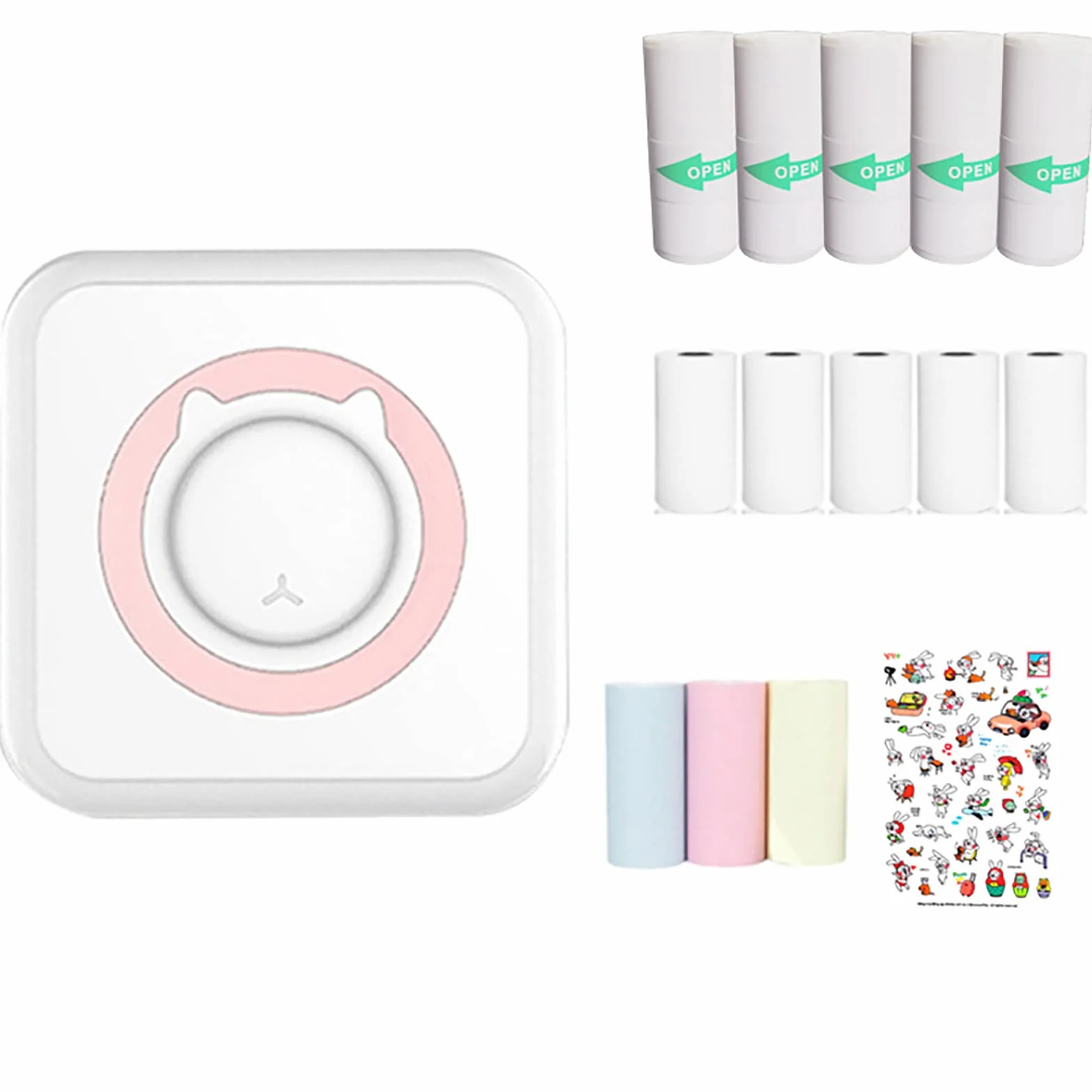 WANGCL Mini impresora fotográfica portátil de bolsillo sin tinta con 13 rollos de papel para teléfonos inteligentes inalámbricos iOS/Android (rosa)
