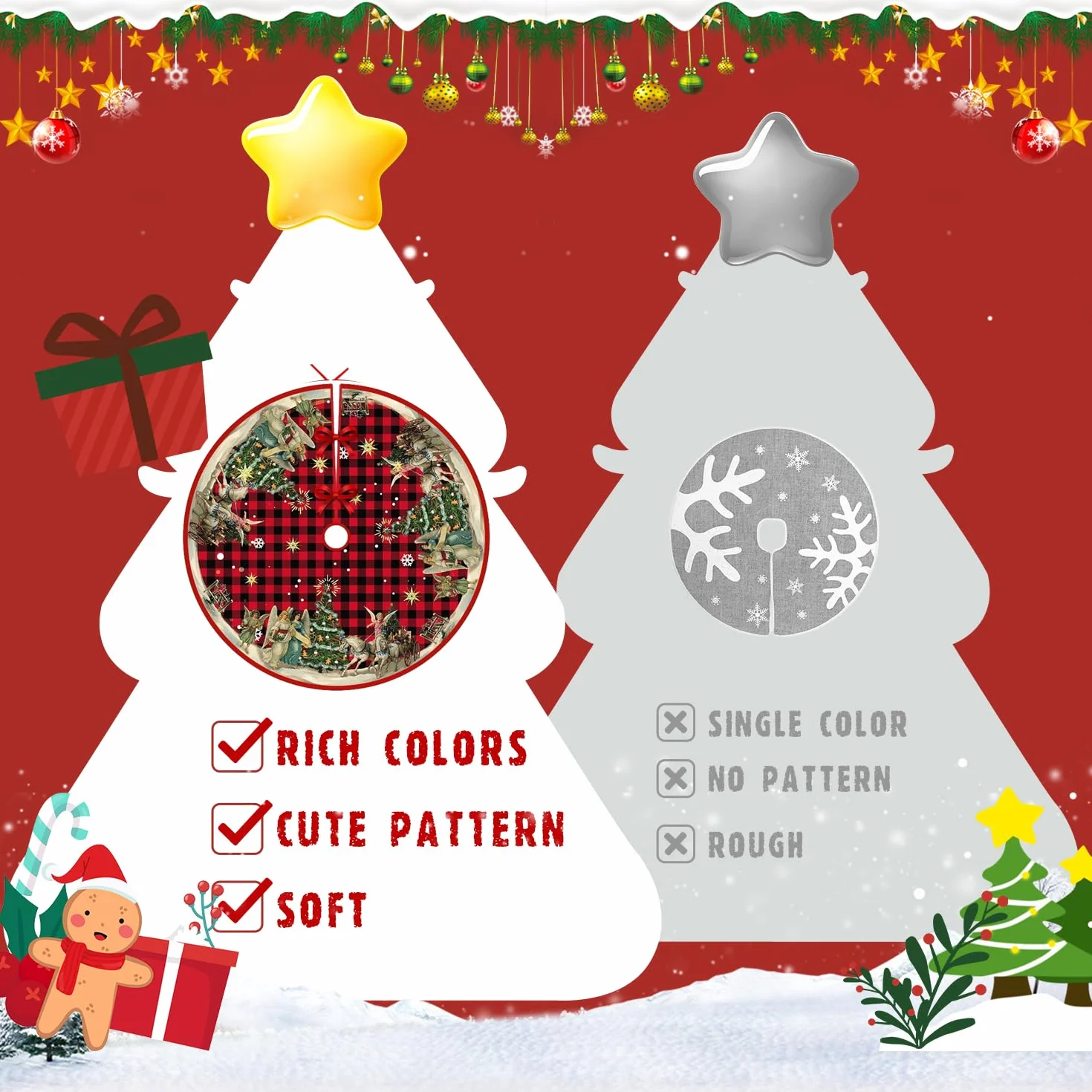 Falda Arbol de Navidad 120cm Redondo para Decoración de Fiestas, Christmas Tree Skirt