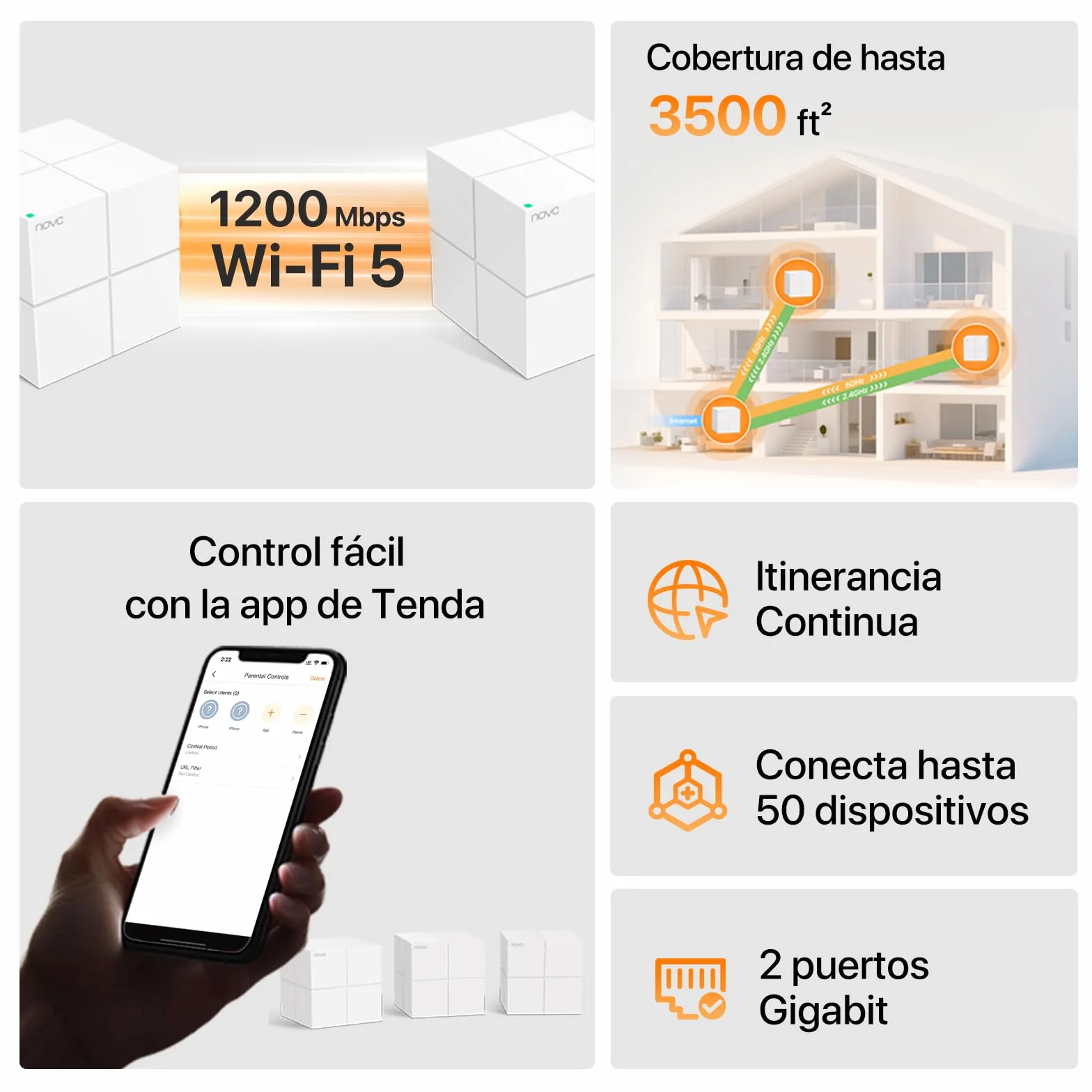 Tenda Nova MW6 Mesh Router Sistema WiFi de Red en Malla (Dual Band hasta 500 metros, Mu-MIMO, 2 Puertos Gigabit, Plug and Play, Funciona con Alexa, sustituye tu Repetidor de Red Tradicional) Pack 3