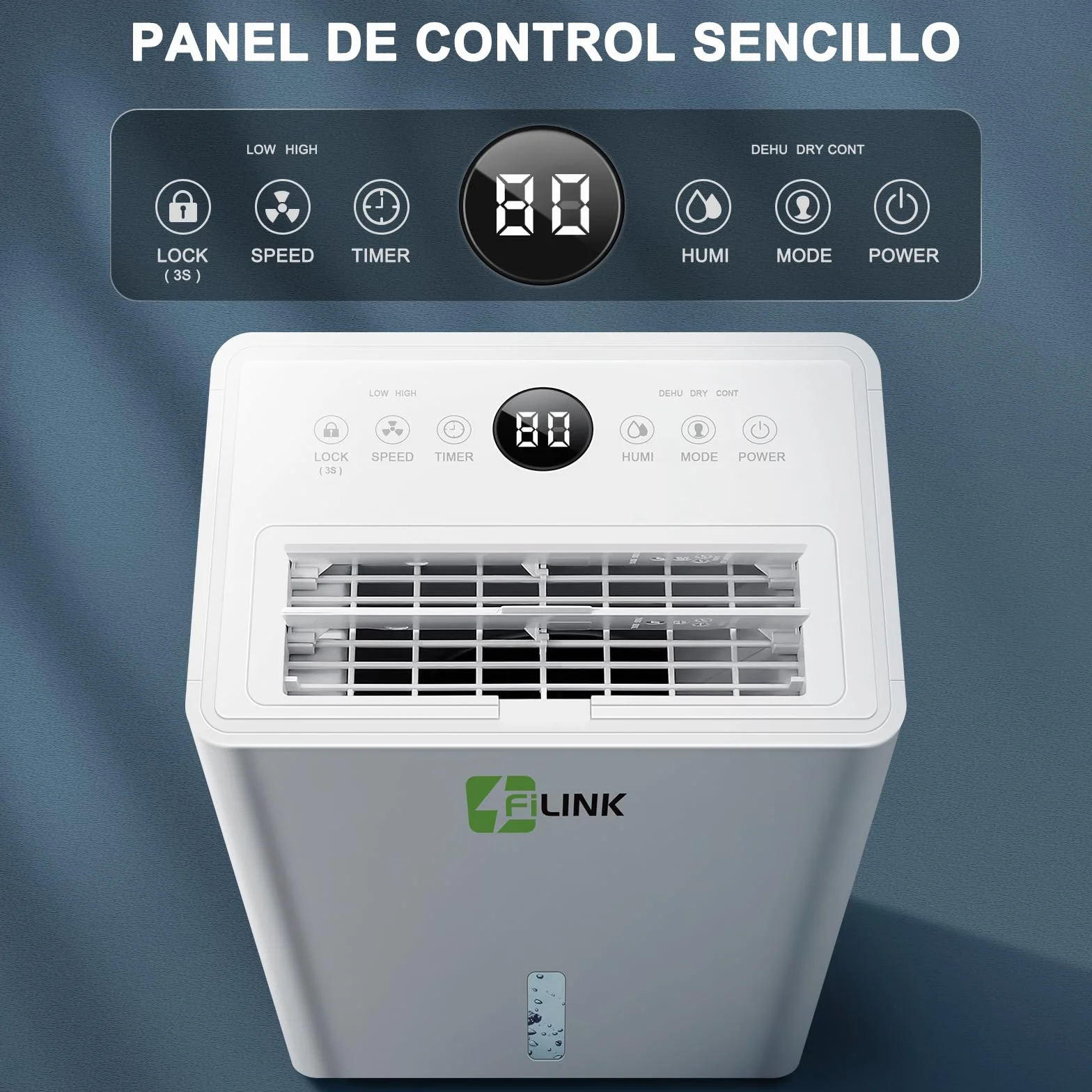 Deshumidificador 9L/Día 60m³ Silencioso Temporizador 24H Apagado Automático