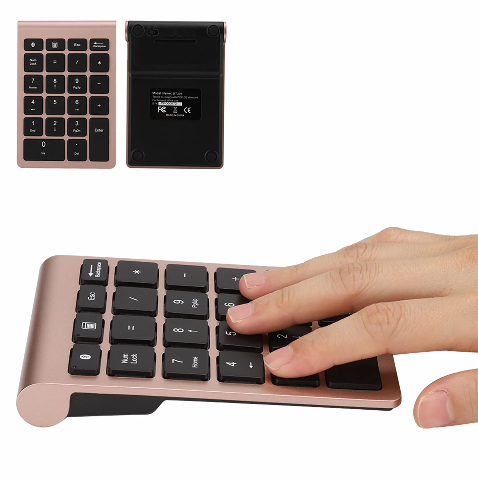 Teclado Numérico Inalámbrico de 22 Teclas, Mini Teclado Inalámbrico Portátil 0.25MA 3V, con BT 5.0, para Computadora Portátil de Escritorio PC (Oro Rosa)