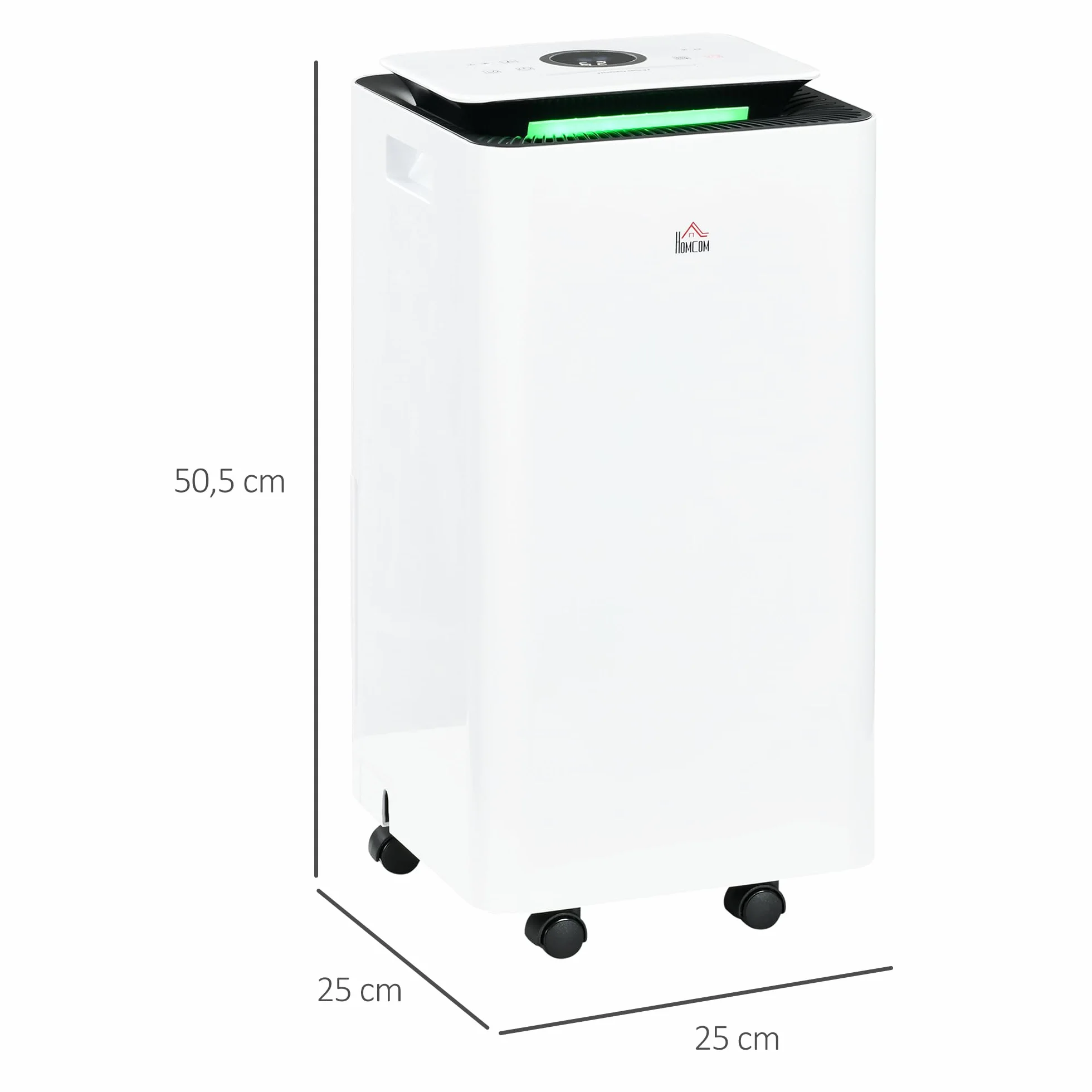 HOMCOM Deshumidificador Eléctrico 12L/día 2,5L Silencioso 5 Modos 2 Velocidades LED Temporizador Blanco 10-25m²