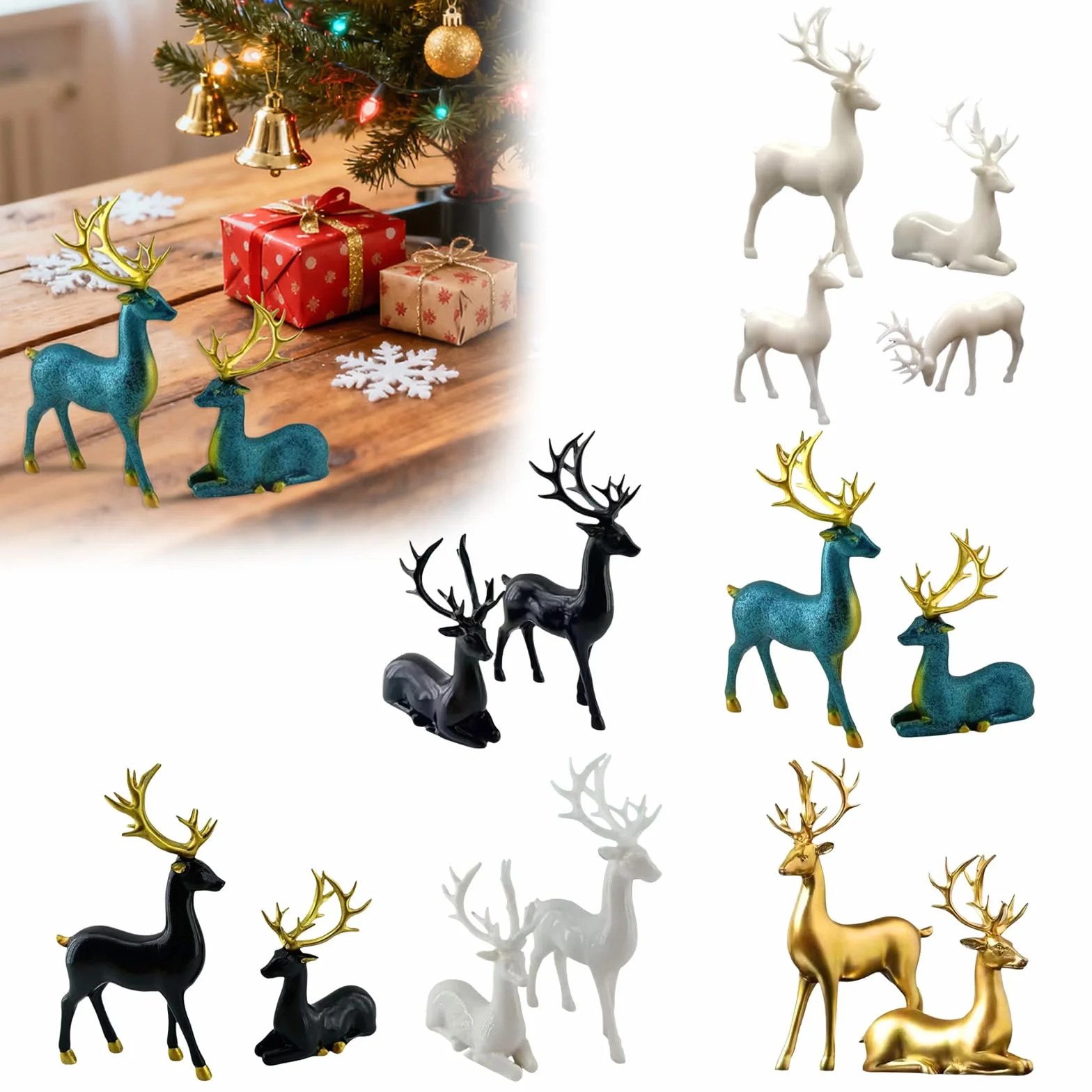 Kashyke 2 figuras decorativas navideñas de reno, estatuas de ciervo grandes, decoración interior elegante