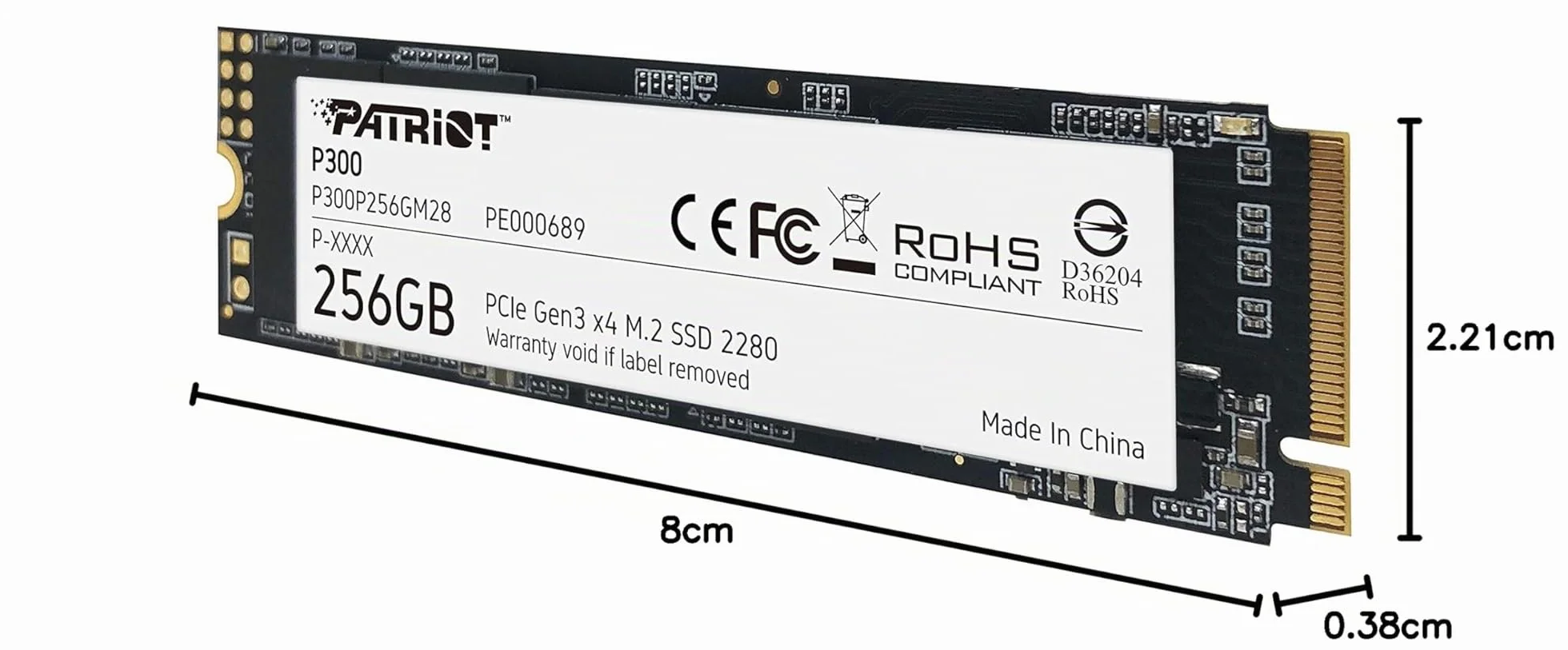 Patriot P300 M.2 PCIe Gen 3 x4 256GB SSD NVMe M.2 de bajo Consumo - P300P256GM28 - Velocidad de Lectura hasta 1700 MB/s y Escritura de 1100 MB/s