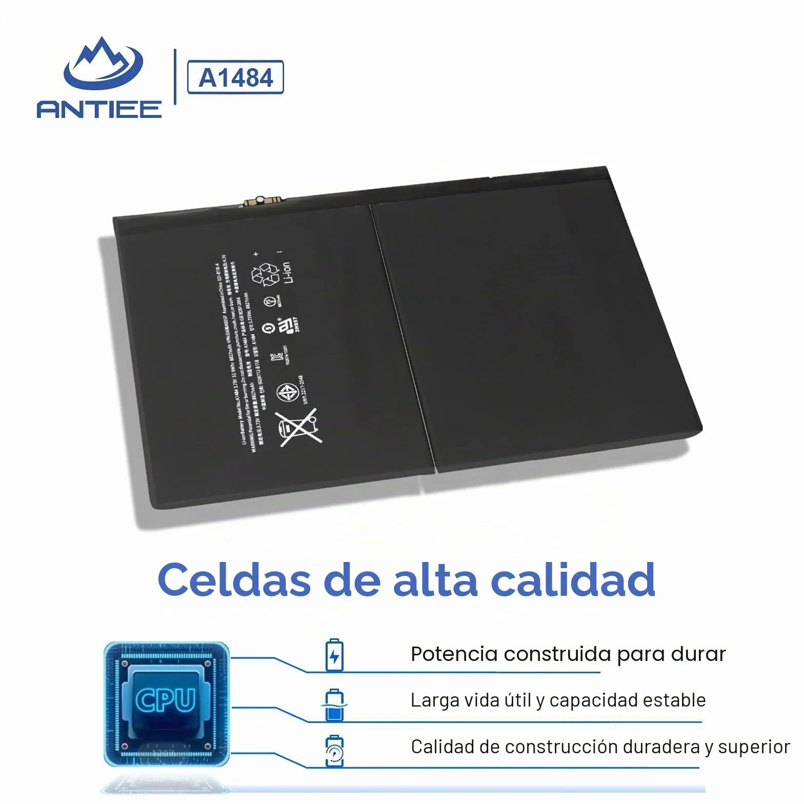 A1484 - Batería de Repuesto Compatible con iPad 2017, A1822, A1823, | iPad 2018, A1893, A1954, iPad Air A1474, A1475, A1476, MD785LL/A MD786LL/A MD787LL/A A MD785 ANTIEE 8827mAh 32.9Wh