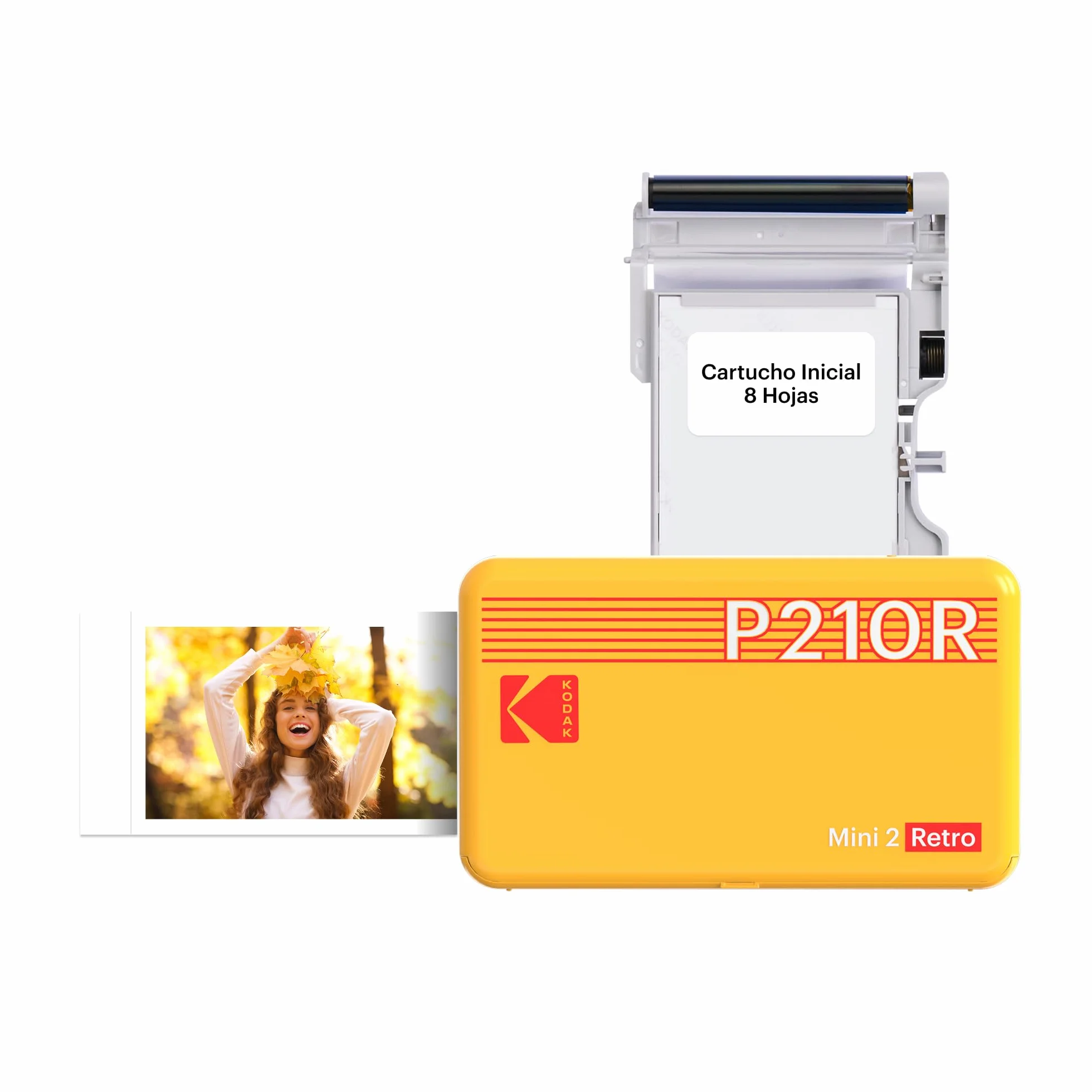 Kodak Mini 2 Retro 4Pass, Impresora Fotográfica + 8 Hojas, Fotos Instantáneas Tamaño 5,3x8,6cm, Conexión Inalámbrica Bluetooth - Amarillo