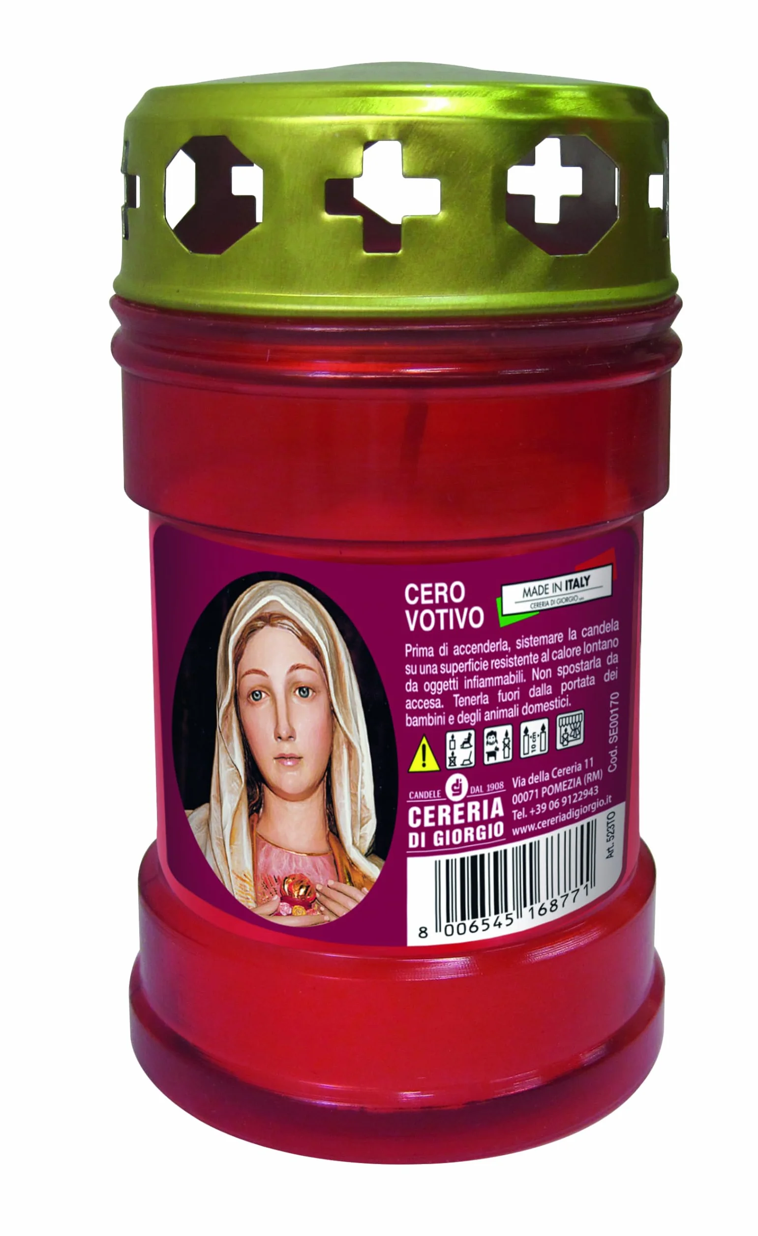 Vela votiva P30 con protector de lluvia Rojo Diámetro 6,3 cm altura 11 cm Cereria Di Giorgio