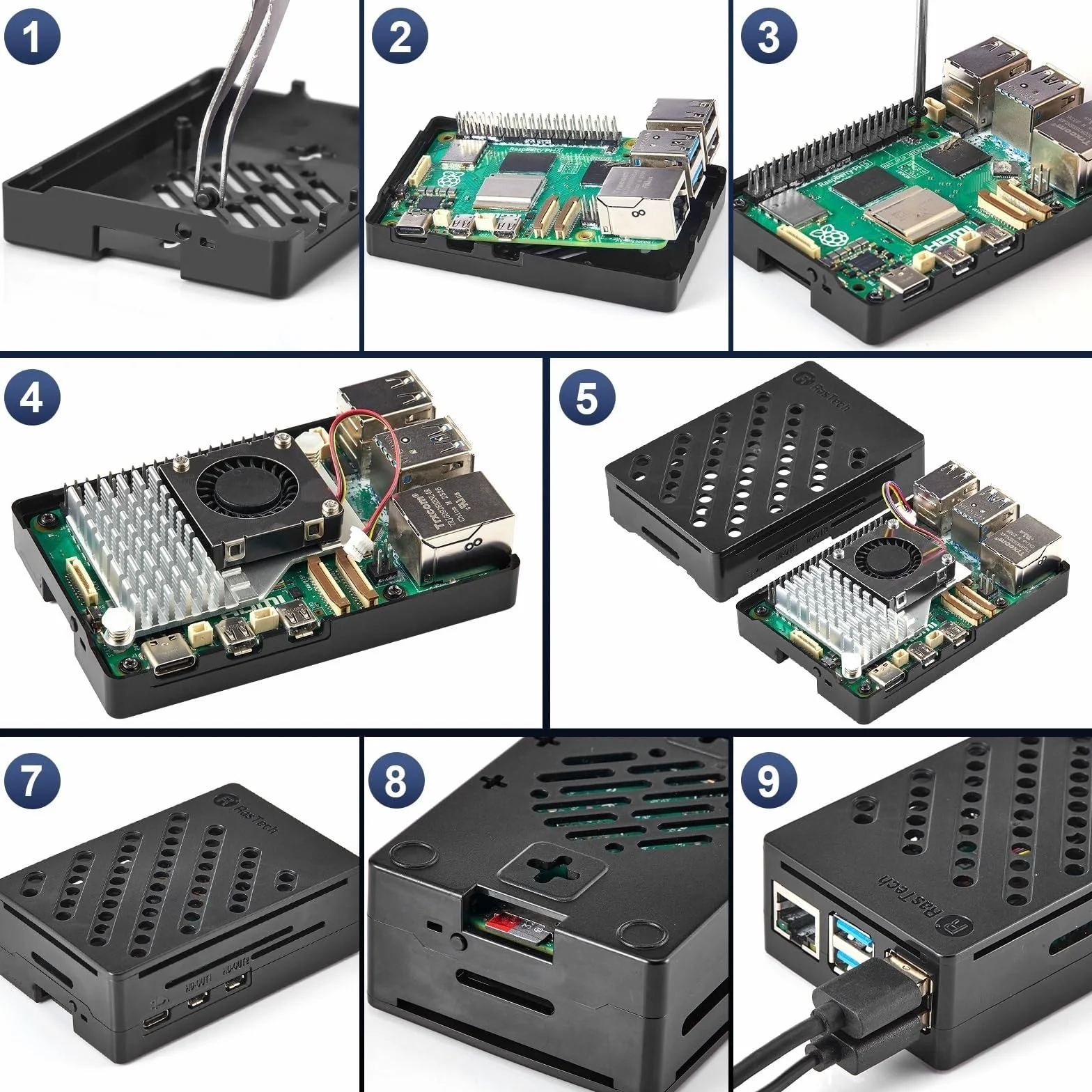 RasTech Raspberry Pi 5 8GB Kit 64GB con Active Cooler, Fuente 27W USB-C, Carcasa Pi 5