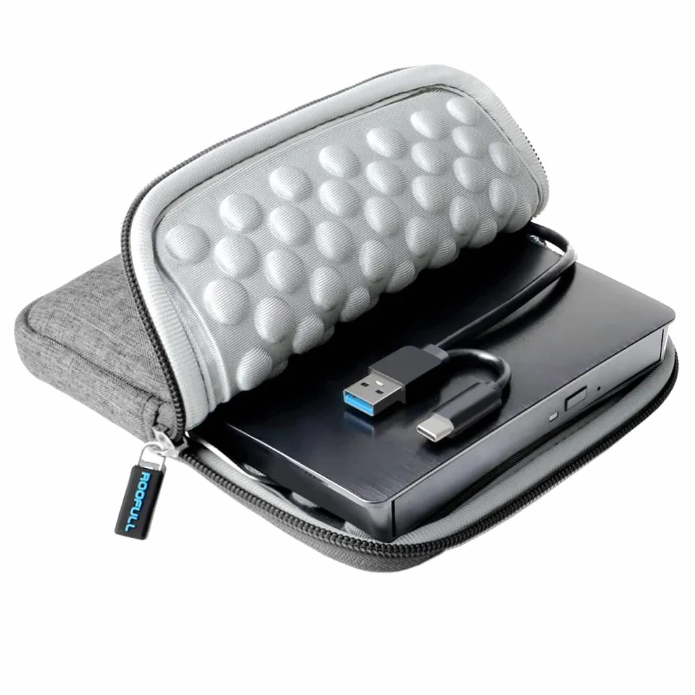 ROOFULL Unidad externa de CD y DVD para portátil con funda de transporte | Grabadora de CD y DVD USB 3.0 tipo C portátil, lector de CD-ROM para PC de escritorio, Windows 11/10/7, Linux, Mac OS