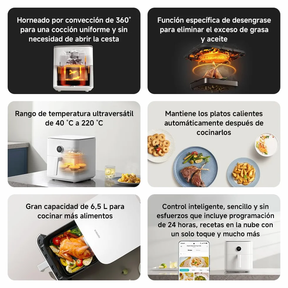 Xiaomi Smart Air Fryer 6.5L 1800W OLED 40-220°C 360° Cocción Uniforme Freidora de Aire