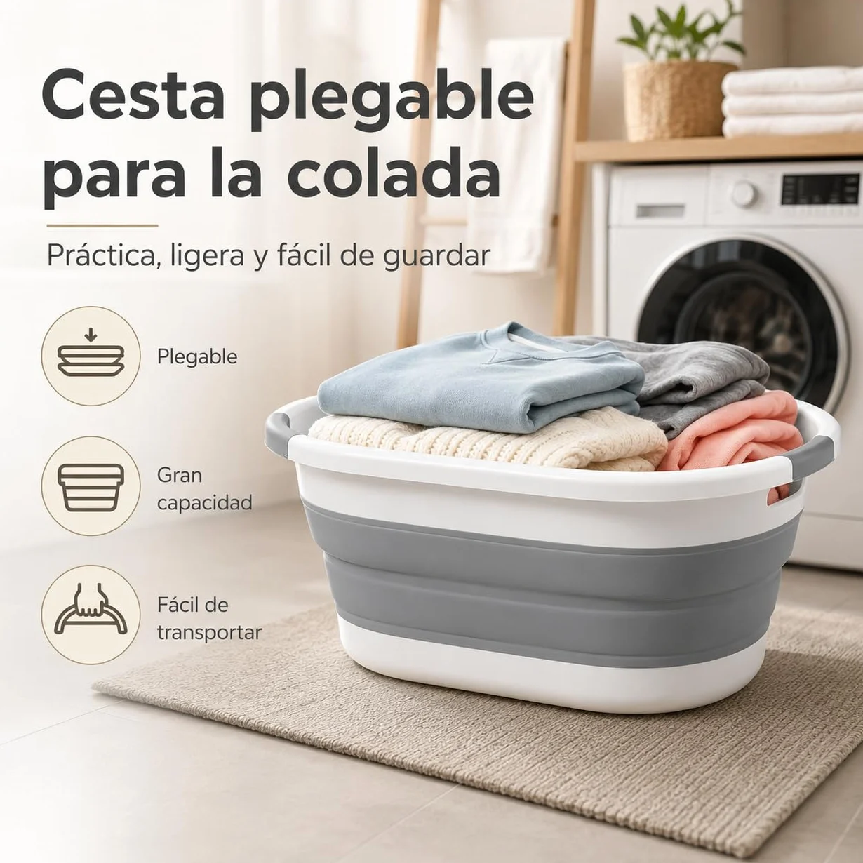 Cesto Plegable de Colada Silicona 24 Litros Gris Canasto Plastico