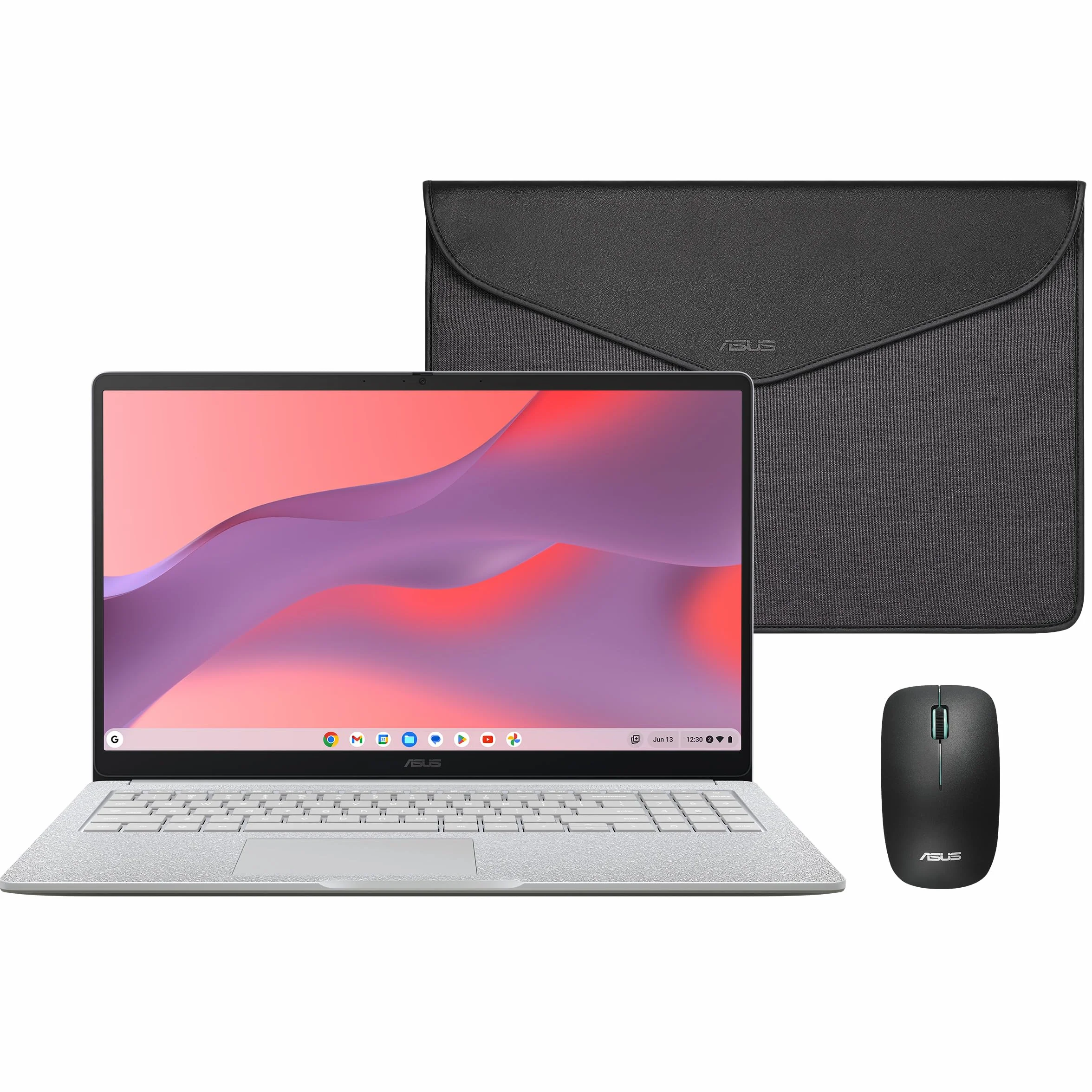 ASUS Chromebook CX1505CTA - 15.6" Full HD Laptop (Intel N50, 4GB RAM, 128GB eMMC, ChromeOS) QWERTY Case and Mouse Included +3 Months Google AI Pro with Gemini Pro and 5TB Storage