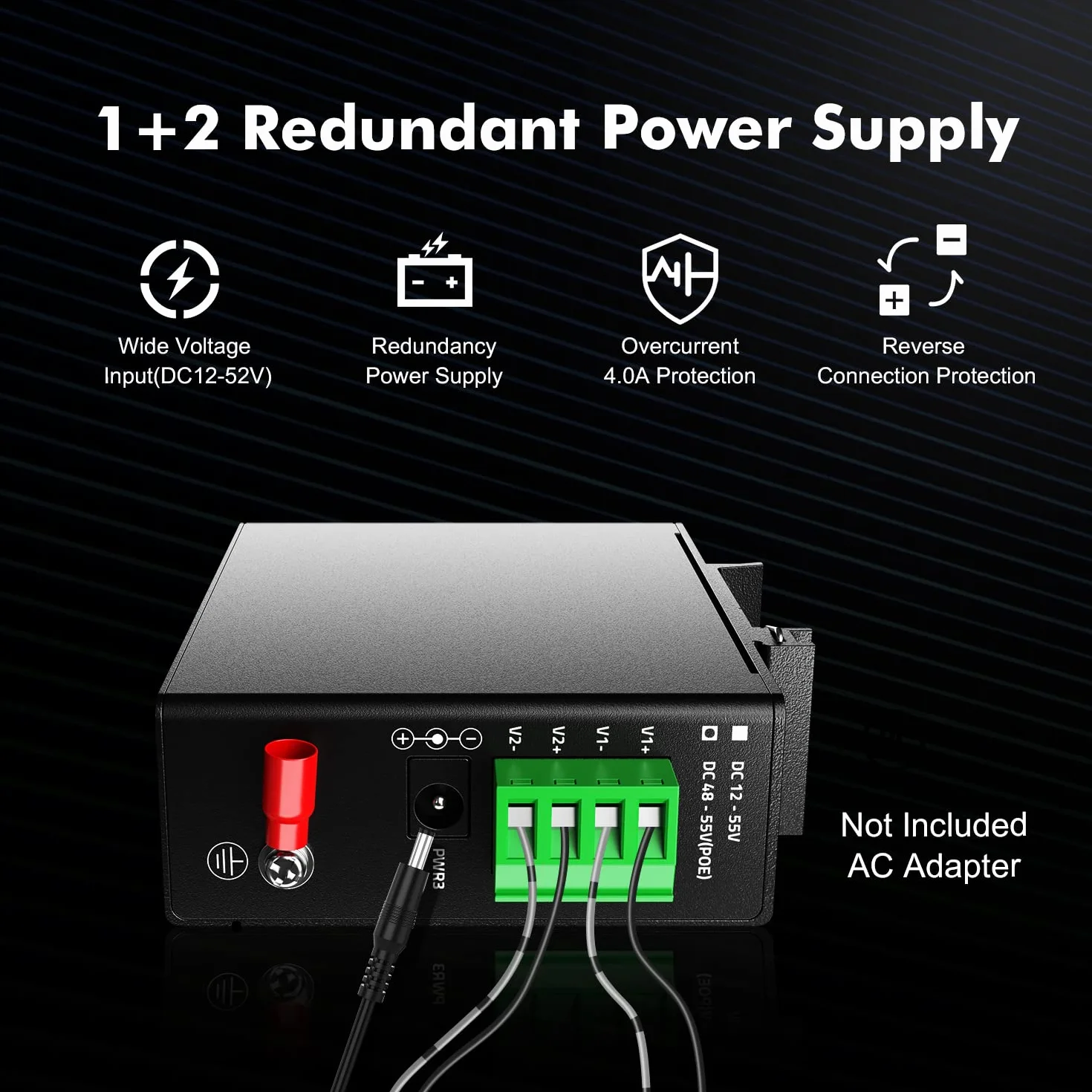 MokerLink Switch de riel DIN Industrial 5 Puertos PoE+, 4 Puertos PoE+ IEEE802.3af/at, 1 Enlace Ascendente, Fast Ethernet de 10/100 Mbps, riel DIN y Montaje en Pared incluidos
