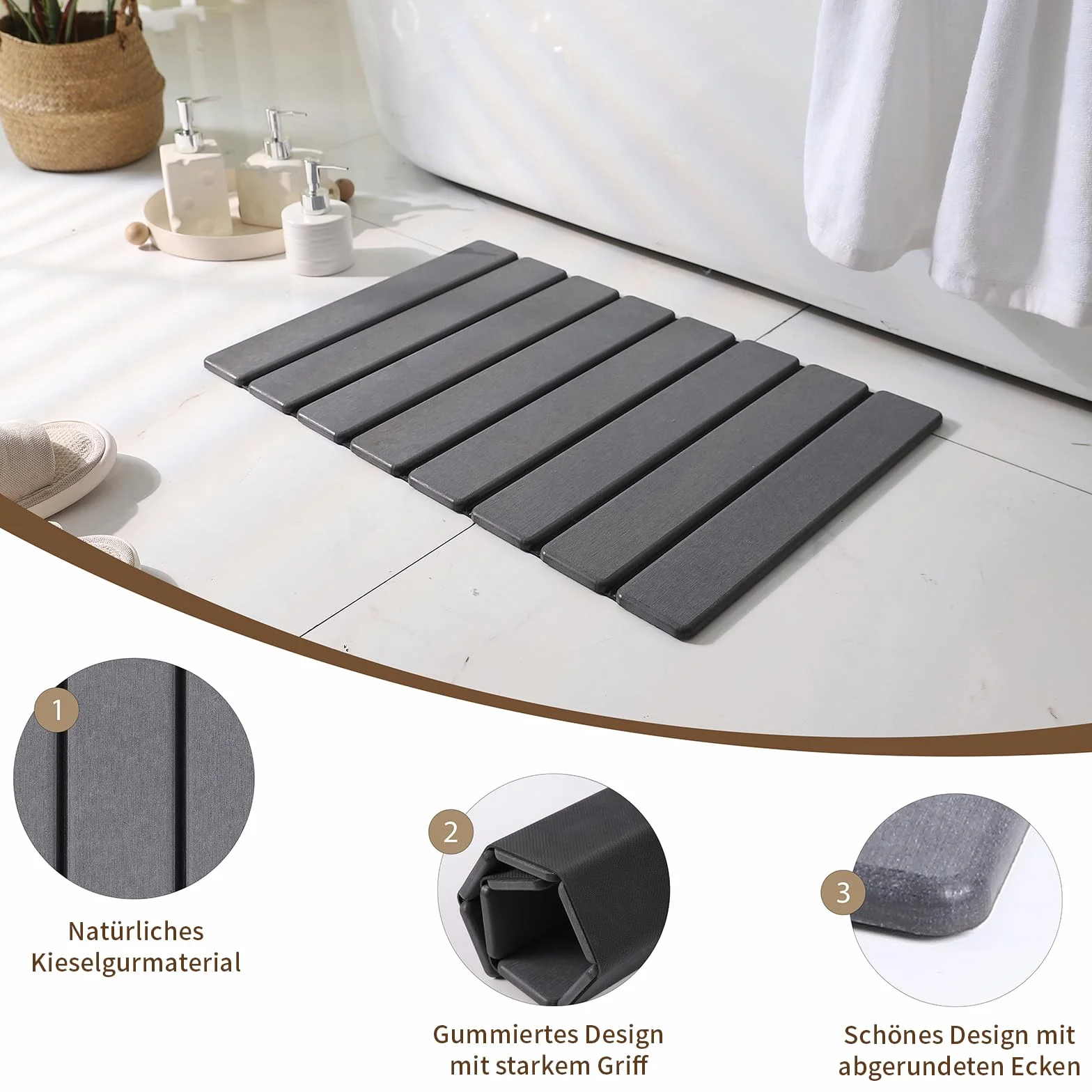 Eralove Alfombra de Baño de Diatomita, Alfombrilla Plegable 60x39cm, Antideslizante, Absorbente y Secado Rápido