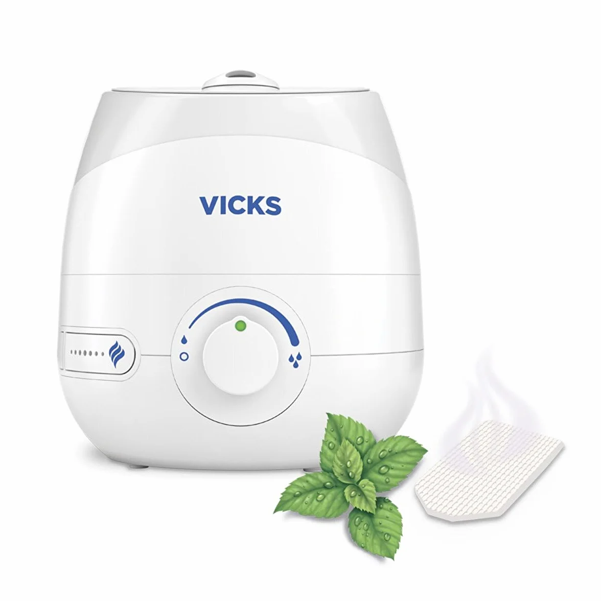 Vicks Mini Cool Mist Humidificador ultrasónico, Control de vapor ajustable, Tanque de 1.8 l, Uso doméstico en dormitorios y oficinas, Habitaciones de hasta 15 m², 2 VapoPads incluídos, VUL525