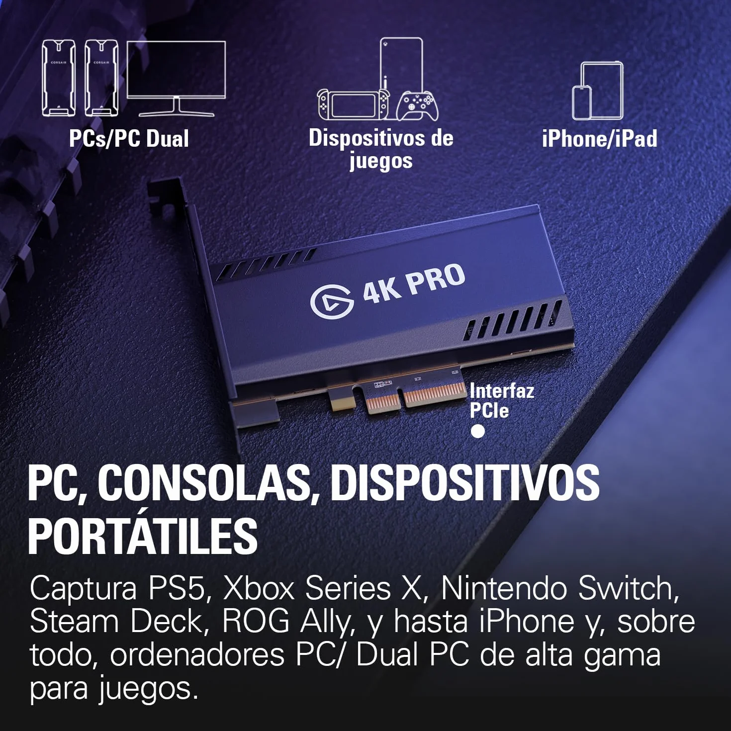 Elgato 4K Pro, Tarjeta de Captura Interna: Traspaso de señal 8K60|4K60 HDR10 con una latencia ultrabaja en PS5|Pro, Xbox Series X|S, Nintendo Switch 2, OBS y más, Streaming, Compatible PC y Dual PC