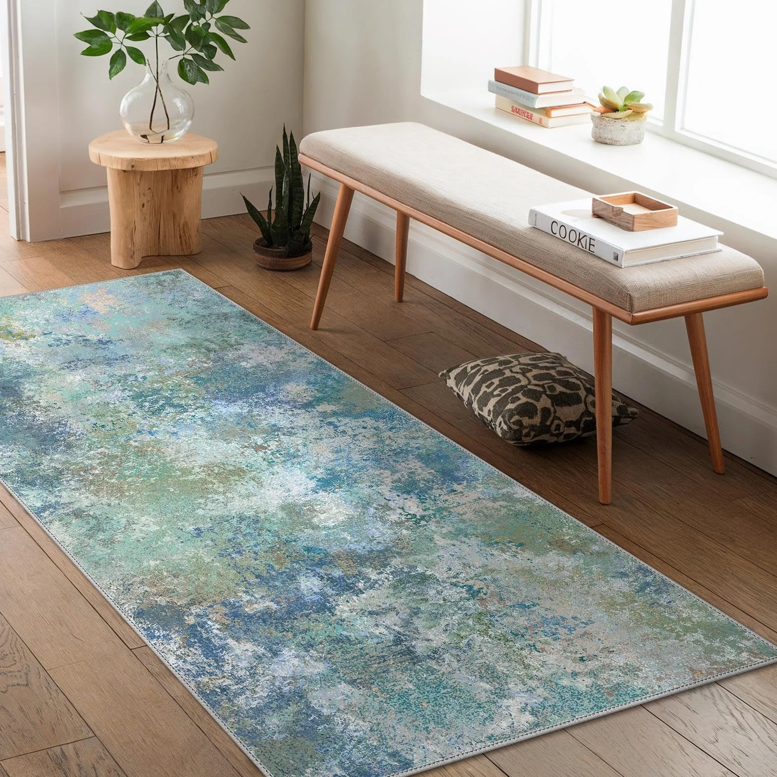 GENIMO Alfombra Salon Moderna, Cocina Lavable Antideslizante, Alfombra Pelo Corto para Dormitorio,Hall Entrada,Pasillo,Verde,80x150 cm