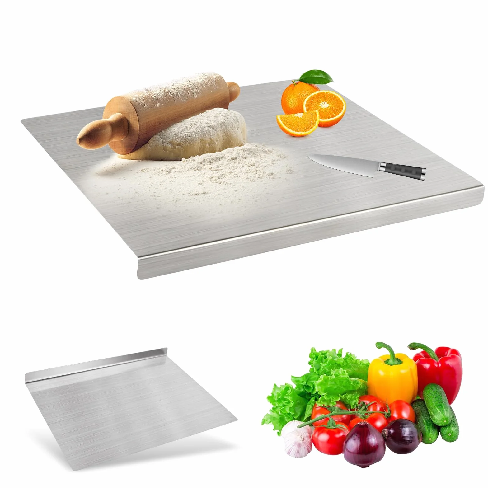 Tabla de Cortar Acero Inoxidable 40 x 30 cm con Borde Protector Encimera