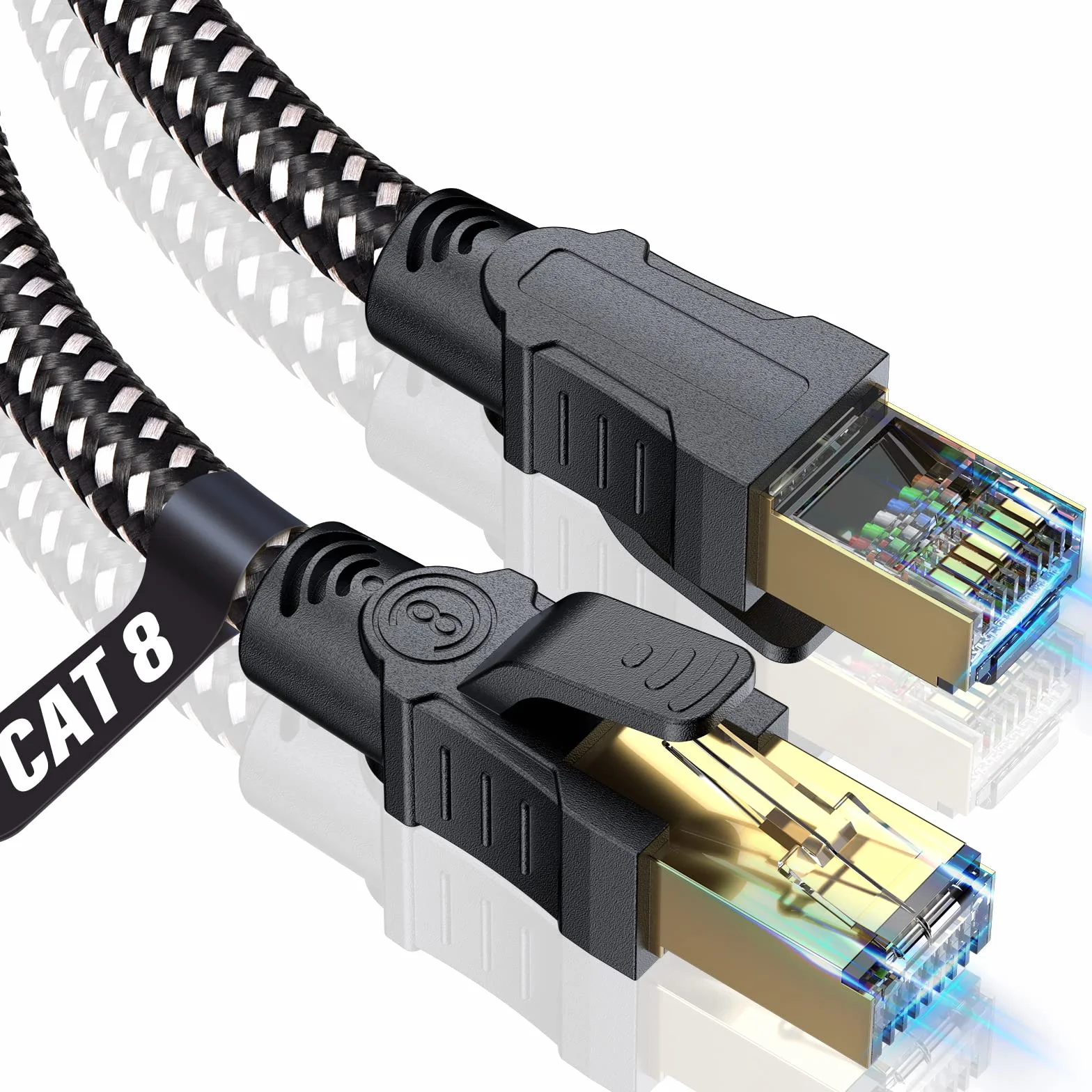 SWECENT Cable Ethernet CAT 8 3M, Cable Ethernet Gigabit de 40 Gbps RJ45 de alta velocidad Cable trenzado para LAN compatible con PC, PS5/4,consola de juegos,módem, router, Smart TV,panel de conexión