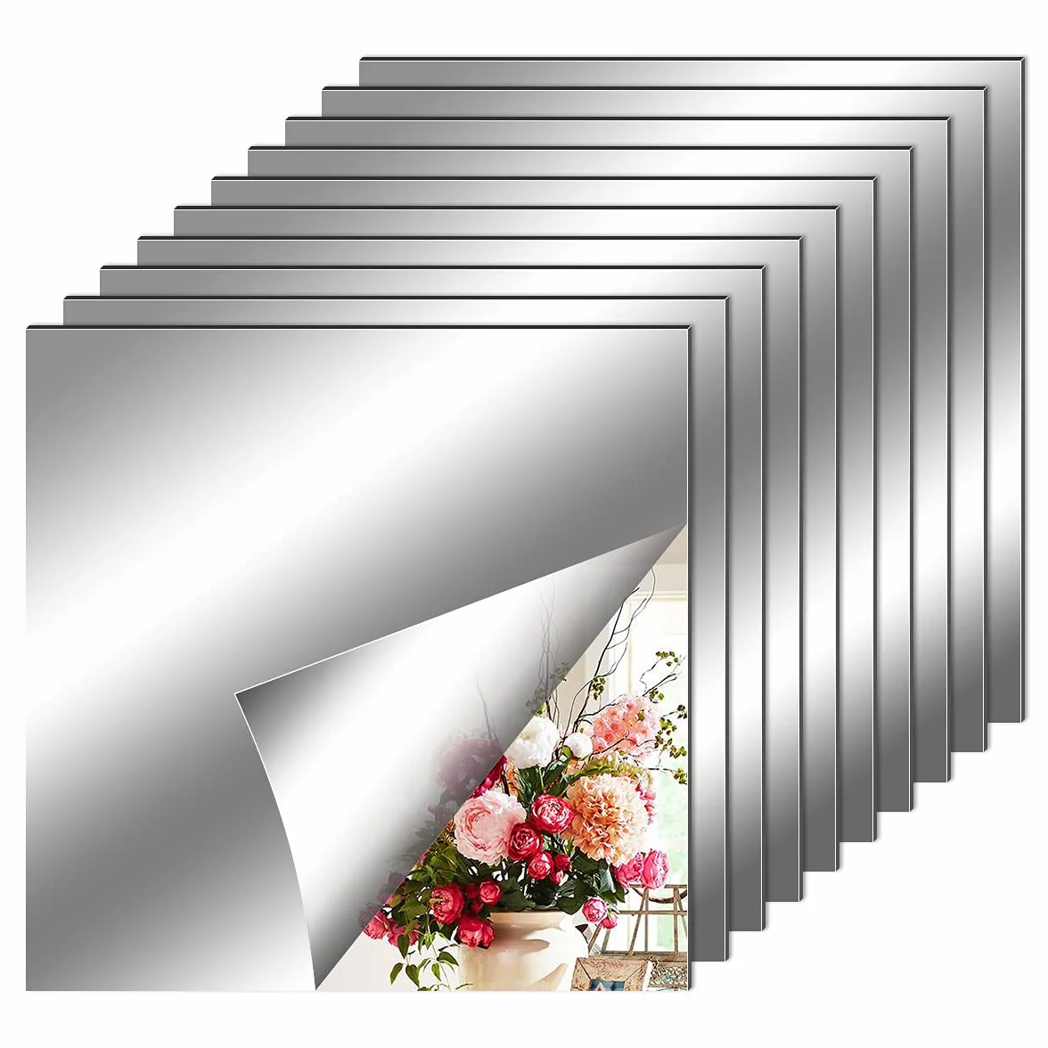 Leikedun 10 Piezas Espejos Autoadhesivos Pared, Hojas de Espejo Flexibles Suaves no de Vidrio Pegatinas de Espejo para Decoración del Hogar, Sala de Estar, Baño, Dormitorio (20 x 20 cm)