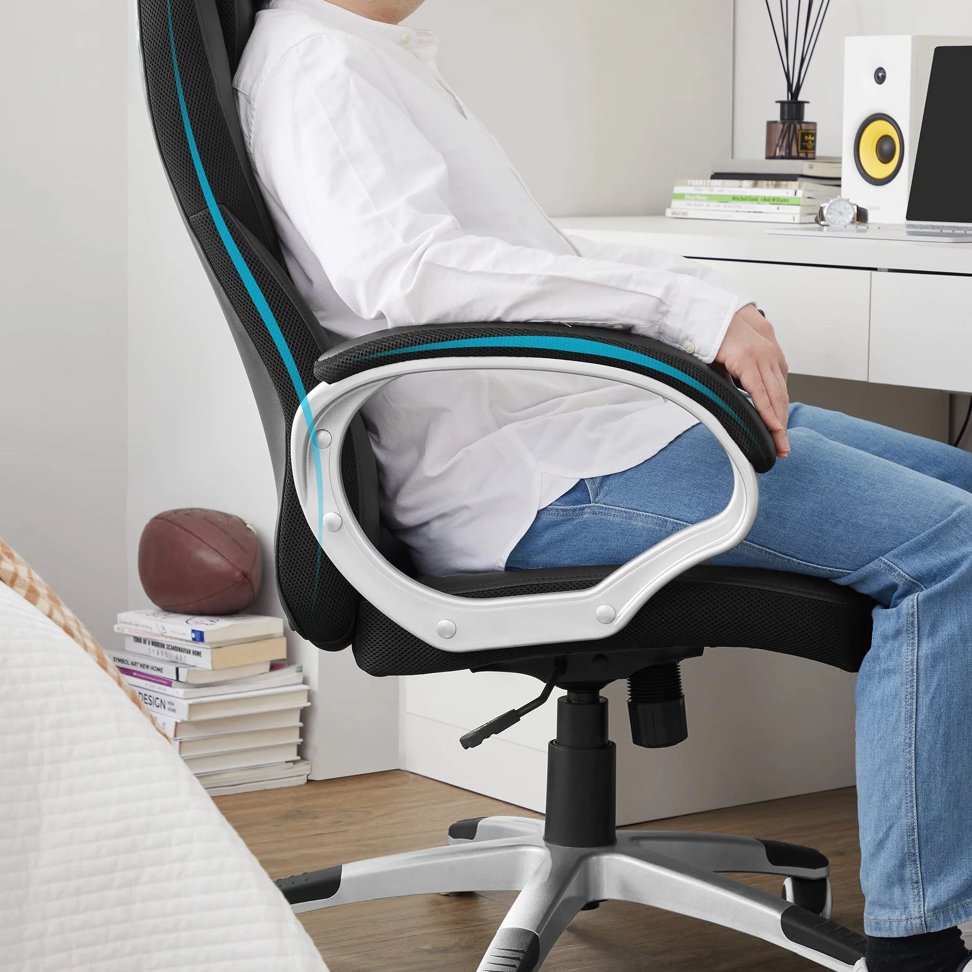 SONGMICS Silla de Oficina Ergonómica Giratoria con Ruedas Altura Ajustable OBG22B Negro Tinta